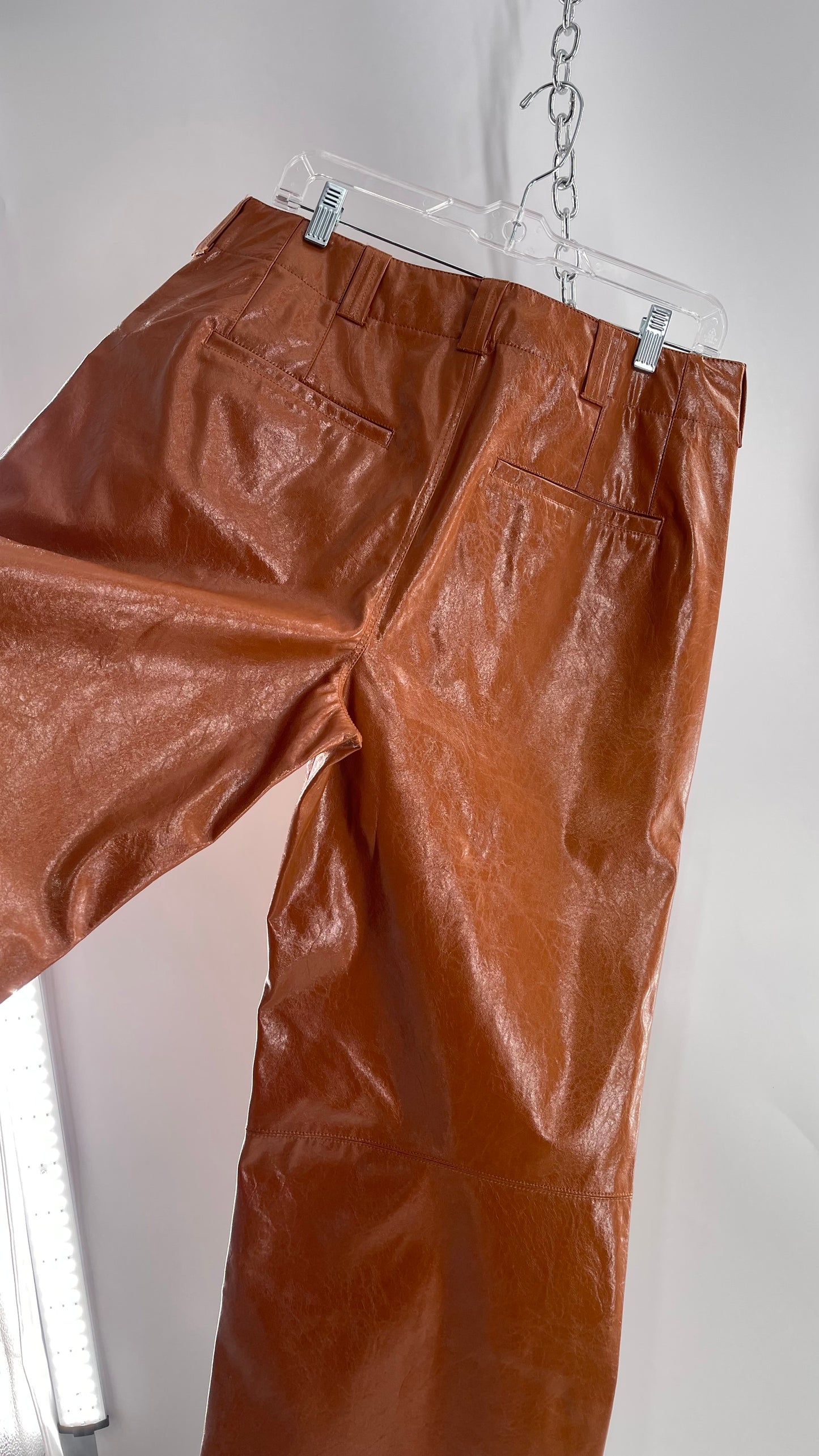 Free People Star Cross Lovers Cognac Brown Vegan Faux Leather Wide Leg Baggy Trouser(12)