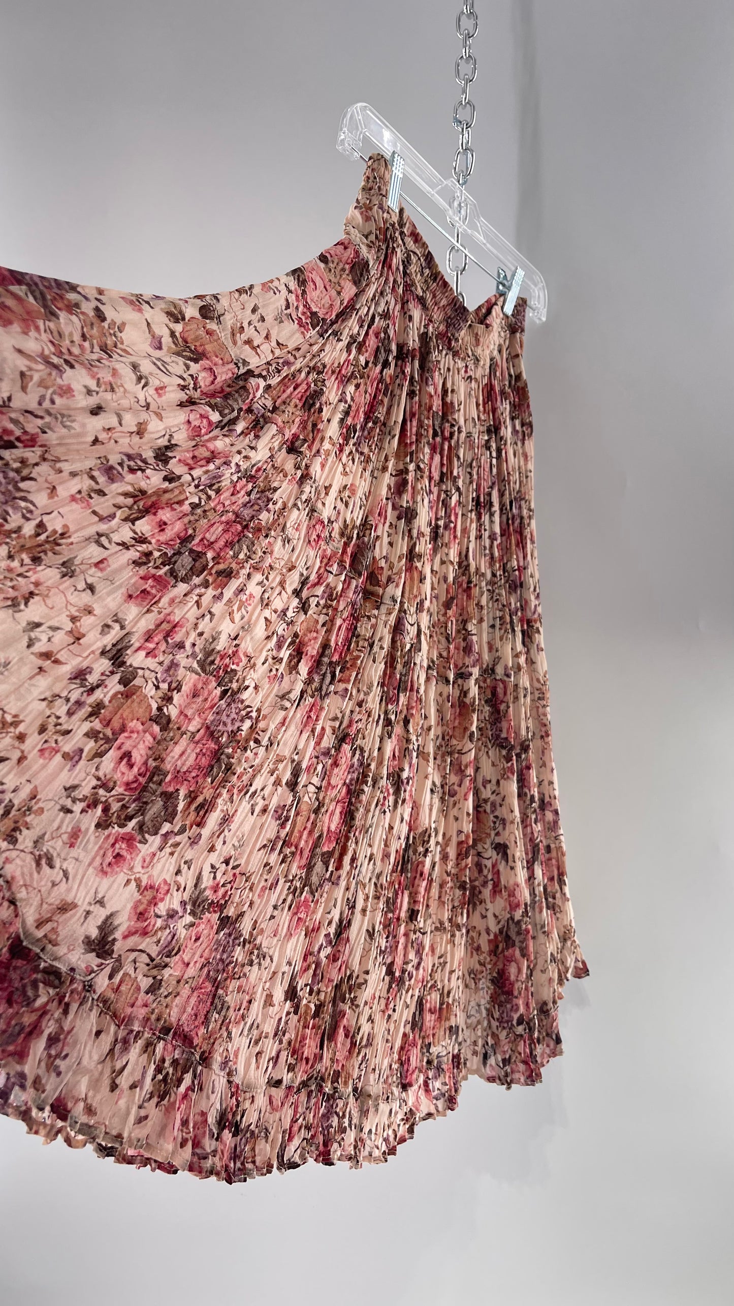 Vintage Hand Made Romantic Pink Floral Skirt (L)