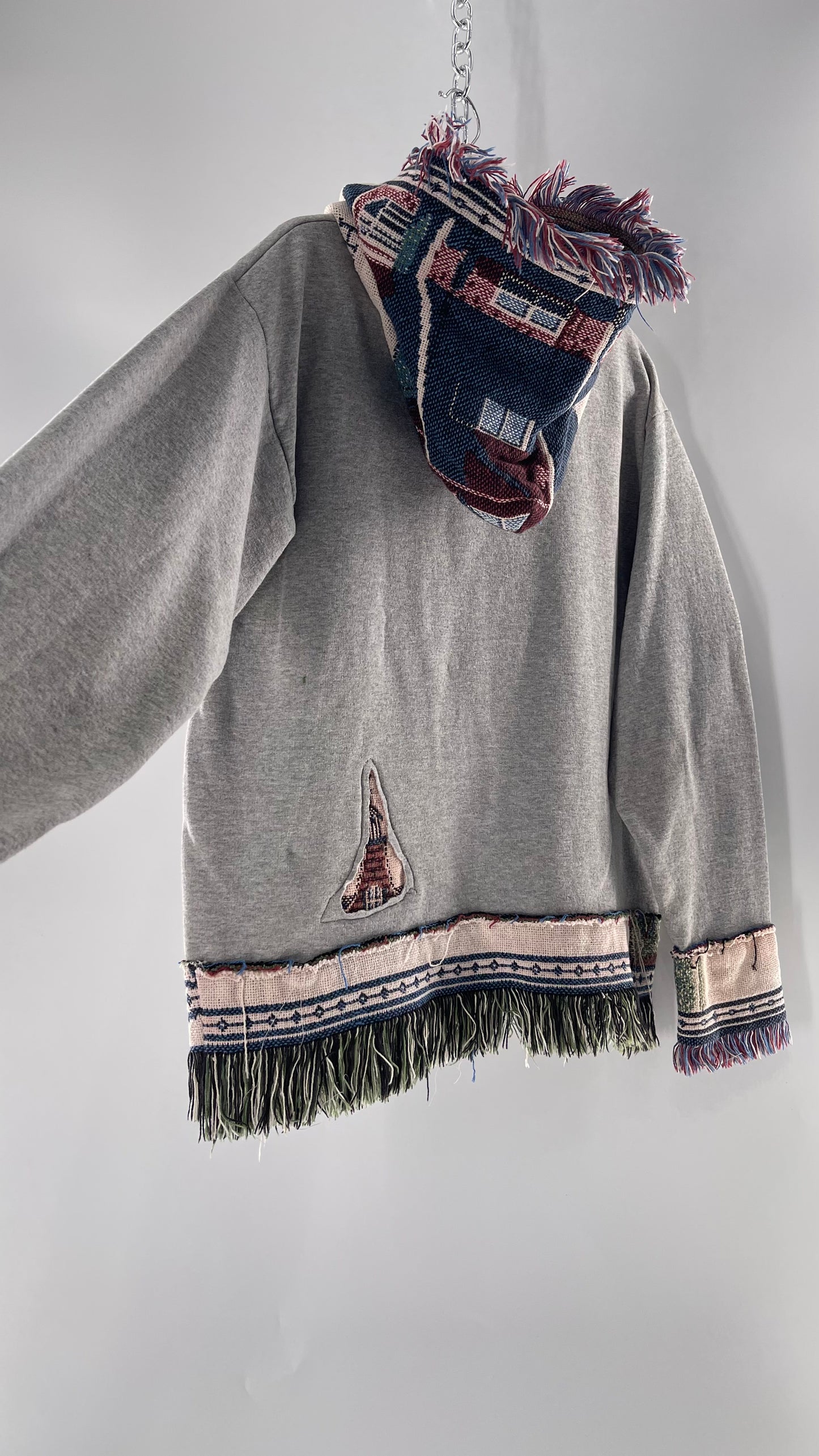 CUSTOM NY Tappanzee Rugged Distressed Blanket Hoodie with Coloration Gradient (S/M)
