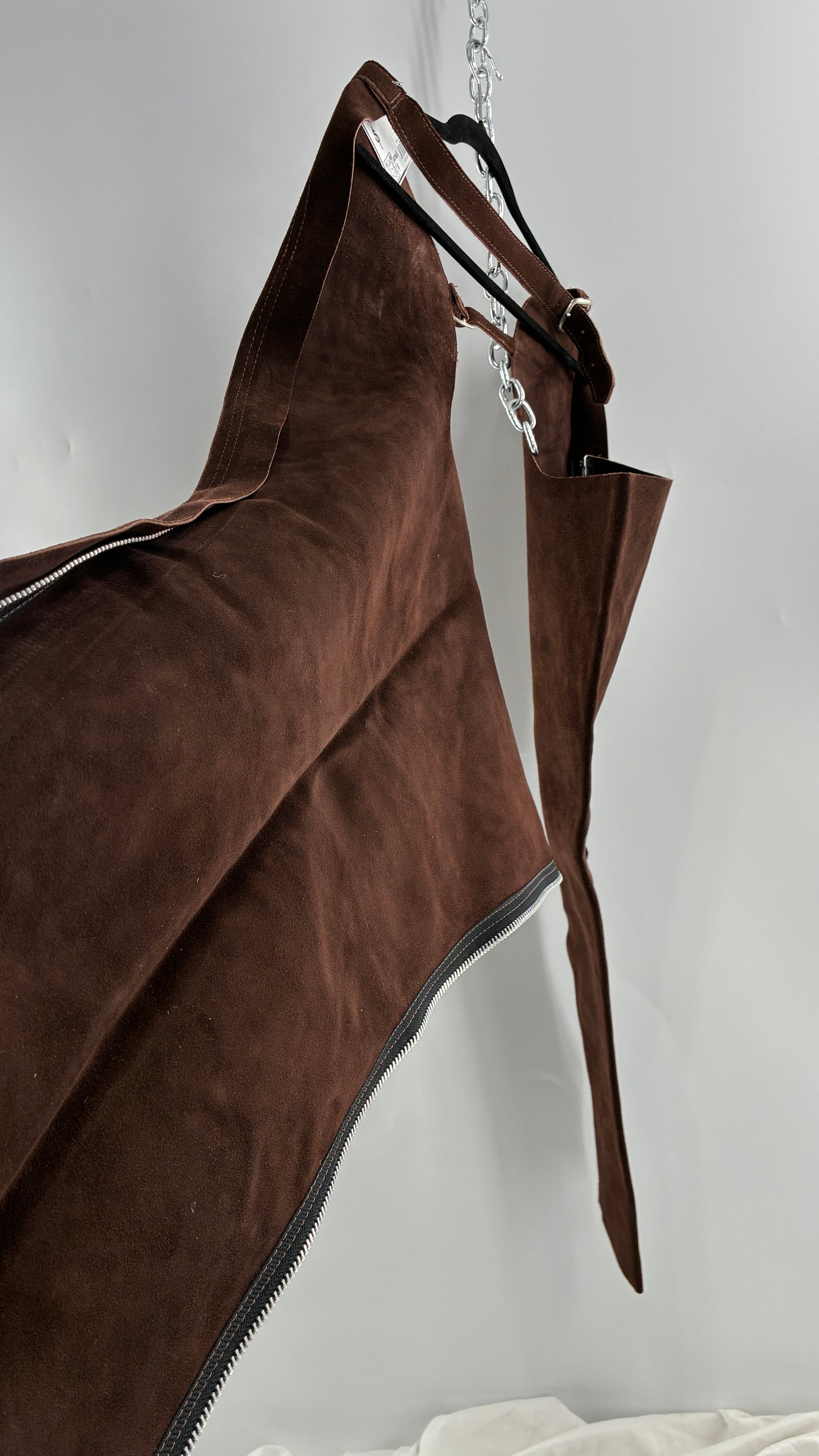 Vintage Chocolate Brown Genuine Suede Leather Chaps with Heavy Duty Side Zipper Detail (XS)