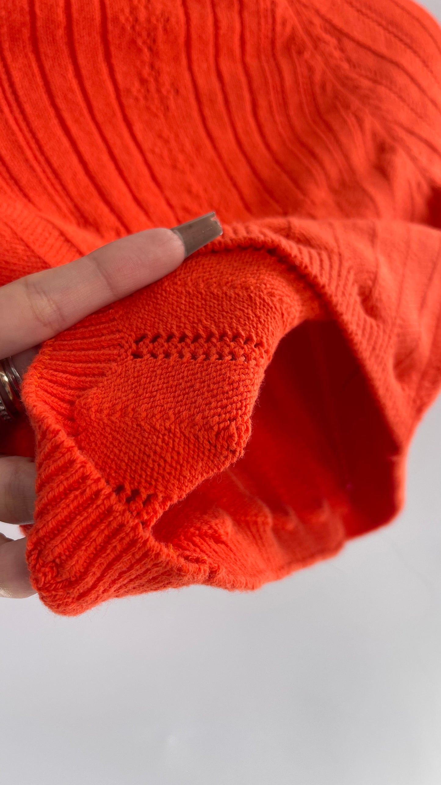 Free People Orange Knit Mock Neck Sweater with Keyhole Open Back (Small)