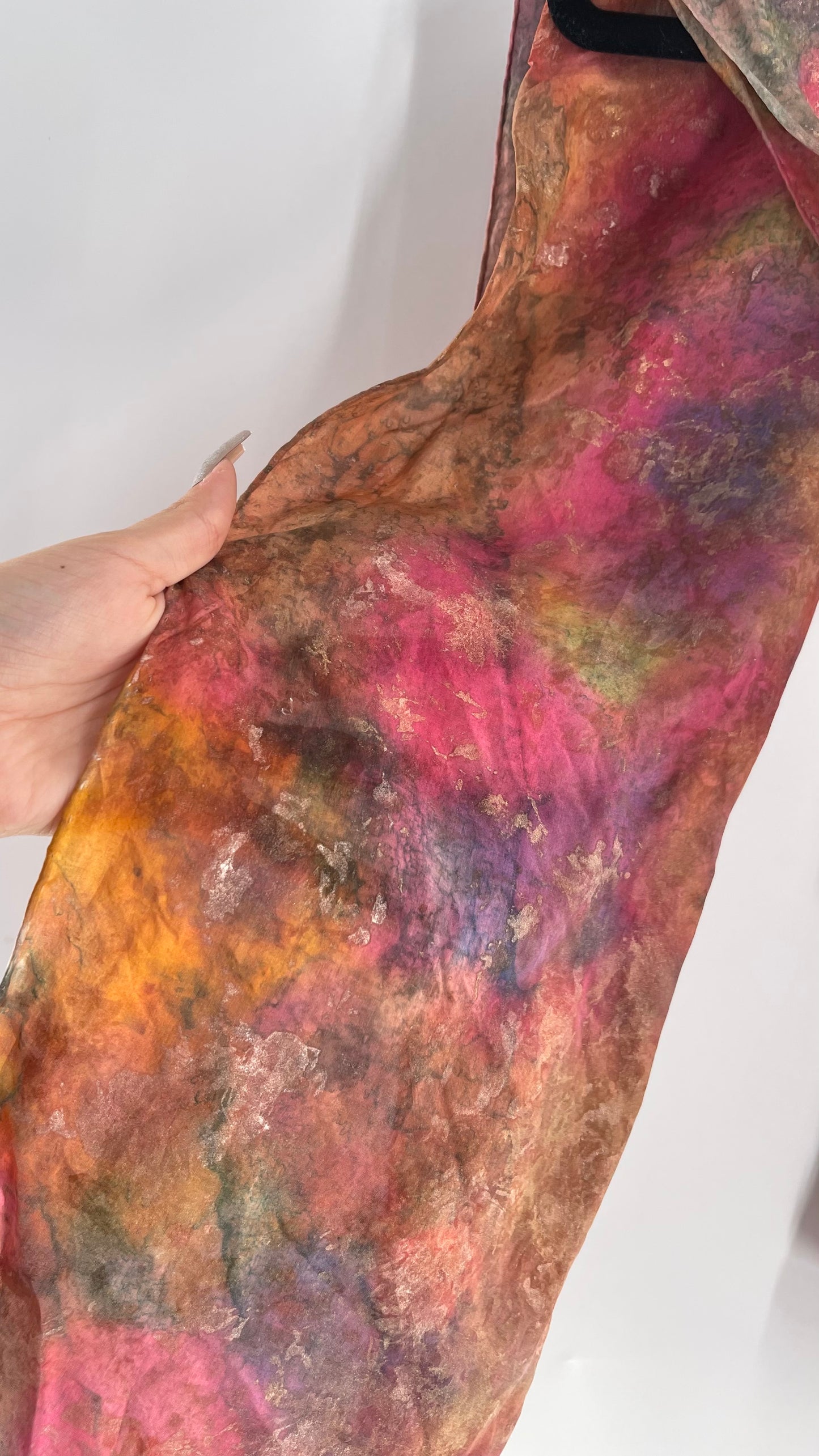 Vintage 100% Silk Damask Watercolor Gold Shimmer Scarf