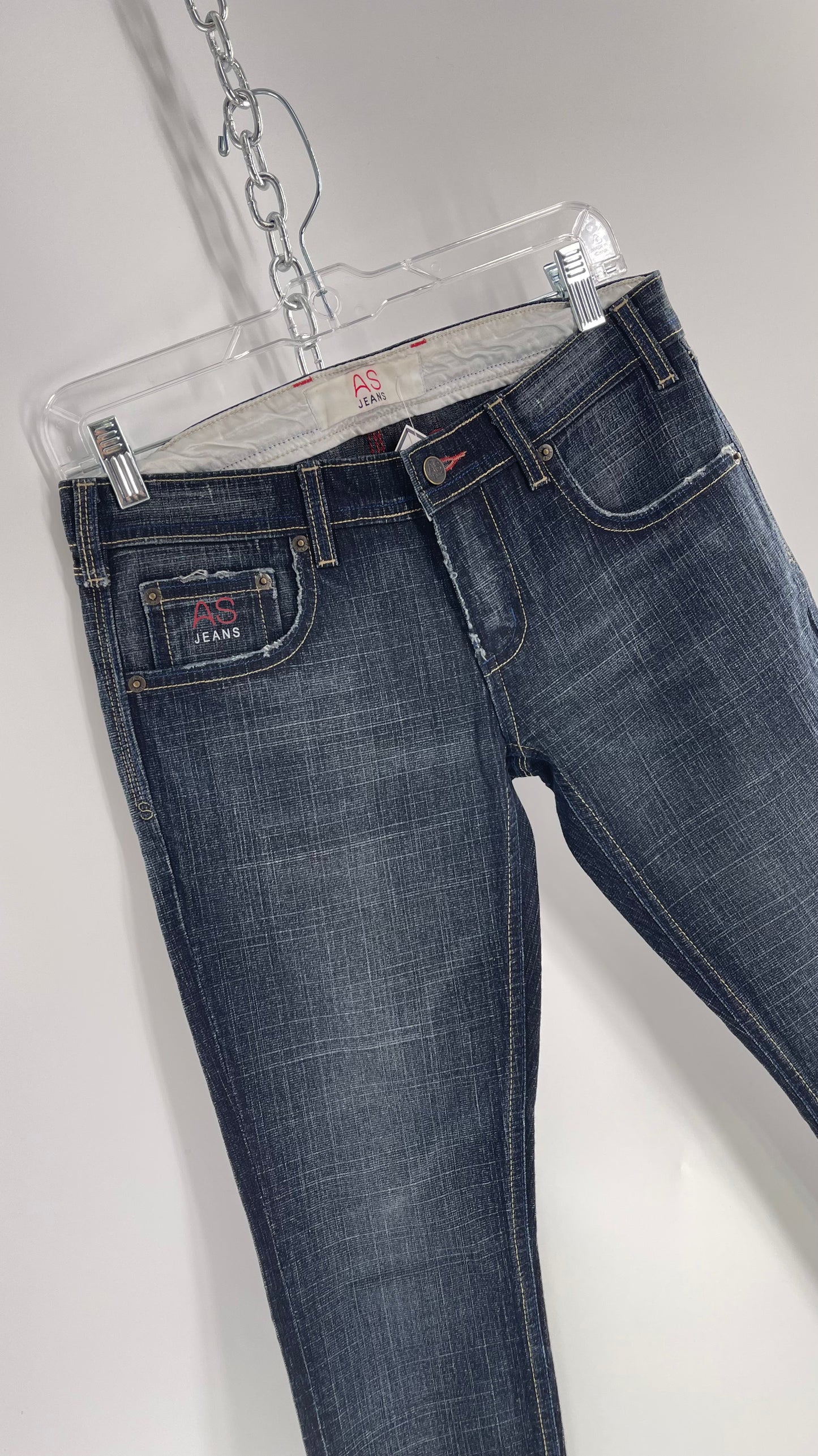 Vintage Smart AS JEANS Dark Wash with Grain and Embroidered/Embellished Kiss Rock Logo (28)