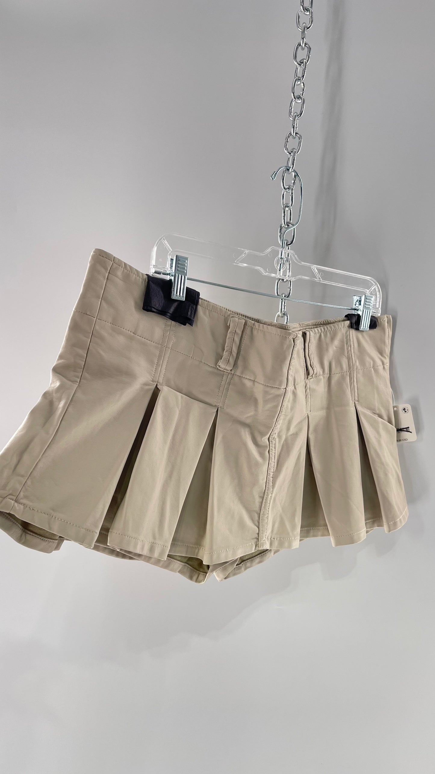 Free People Off White Pleated Vegan Leather Ultra Micro Mini Skirt with Hidden Built in Shorts (12)