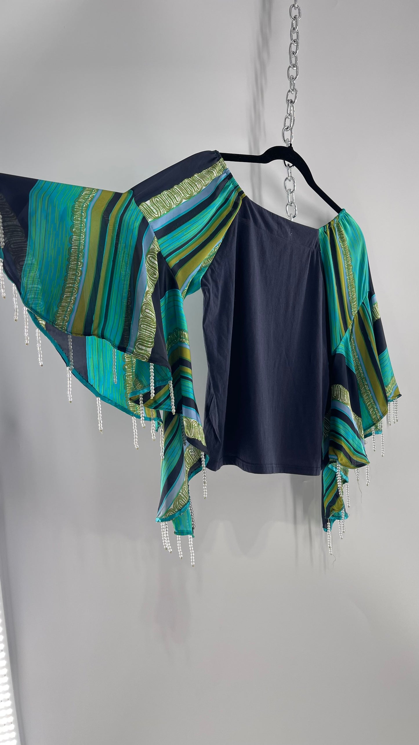 TINY Anthropologie Silky Scarf Sleeve Blouse with Beaded Hem (Small)