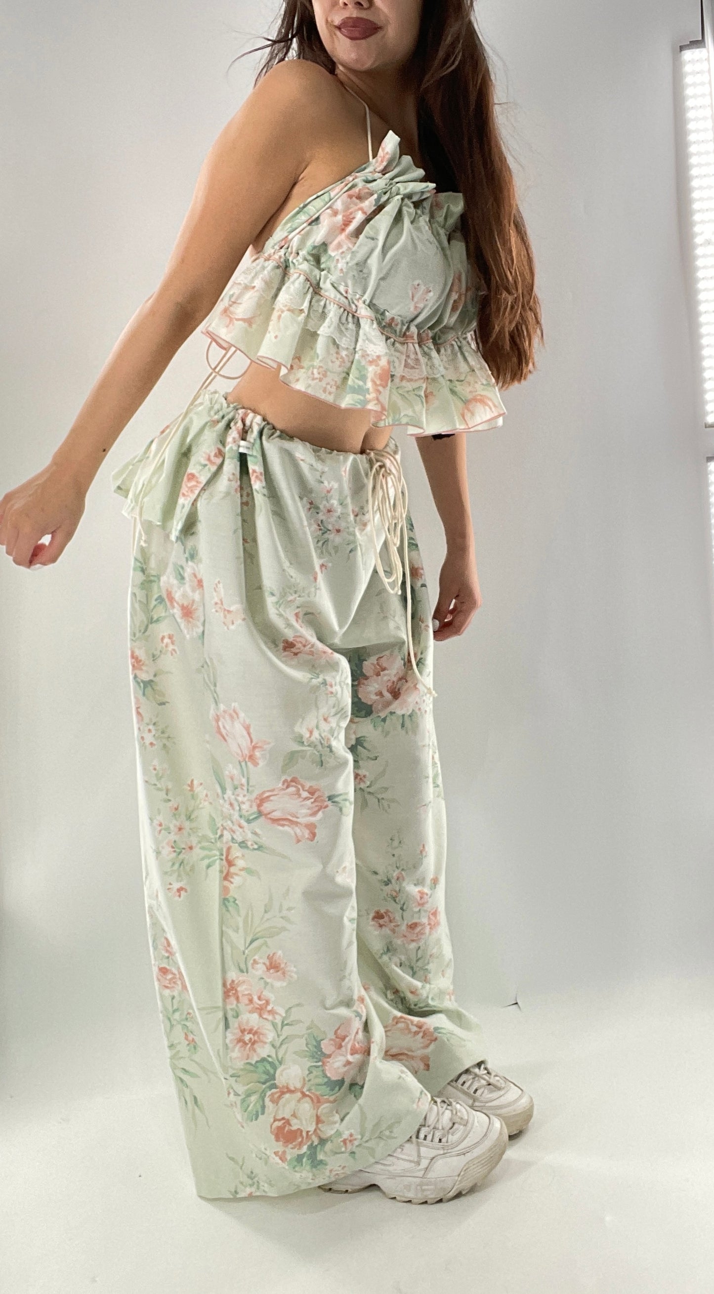 Vintage Set Covered in Delicate Dainty Florals, Butterflies, and Ruffles (One Size, Adjustable)