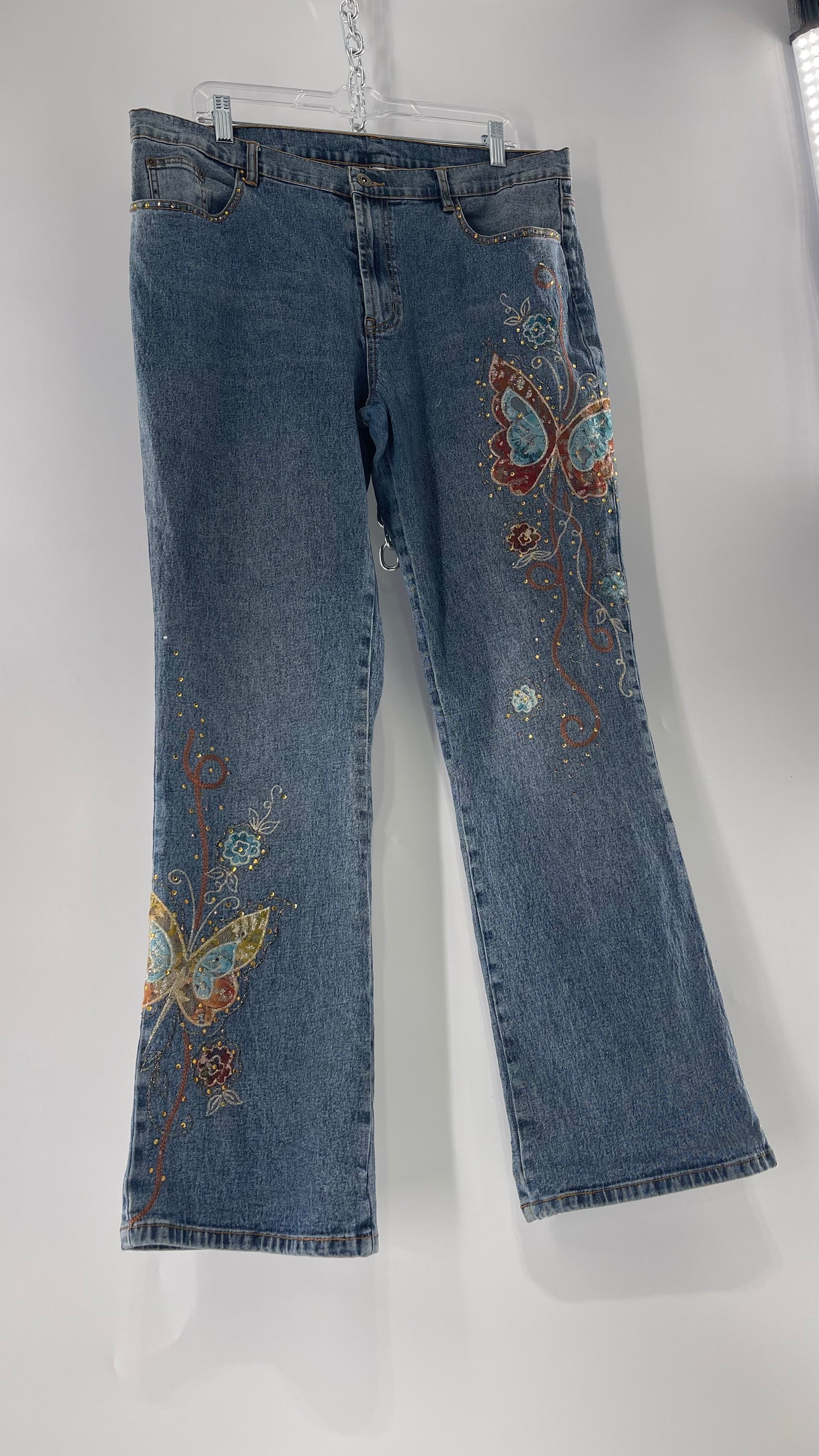 Vintage Diane Gilman Kickflare Denim with Embroidered Butterfly Motifs (14)