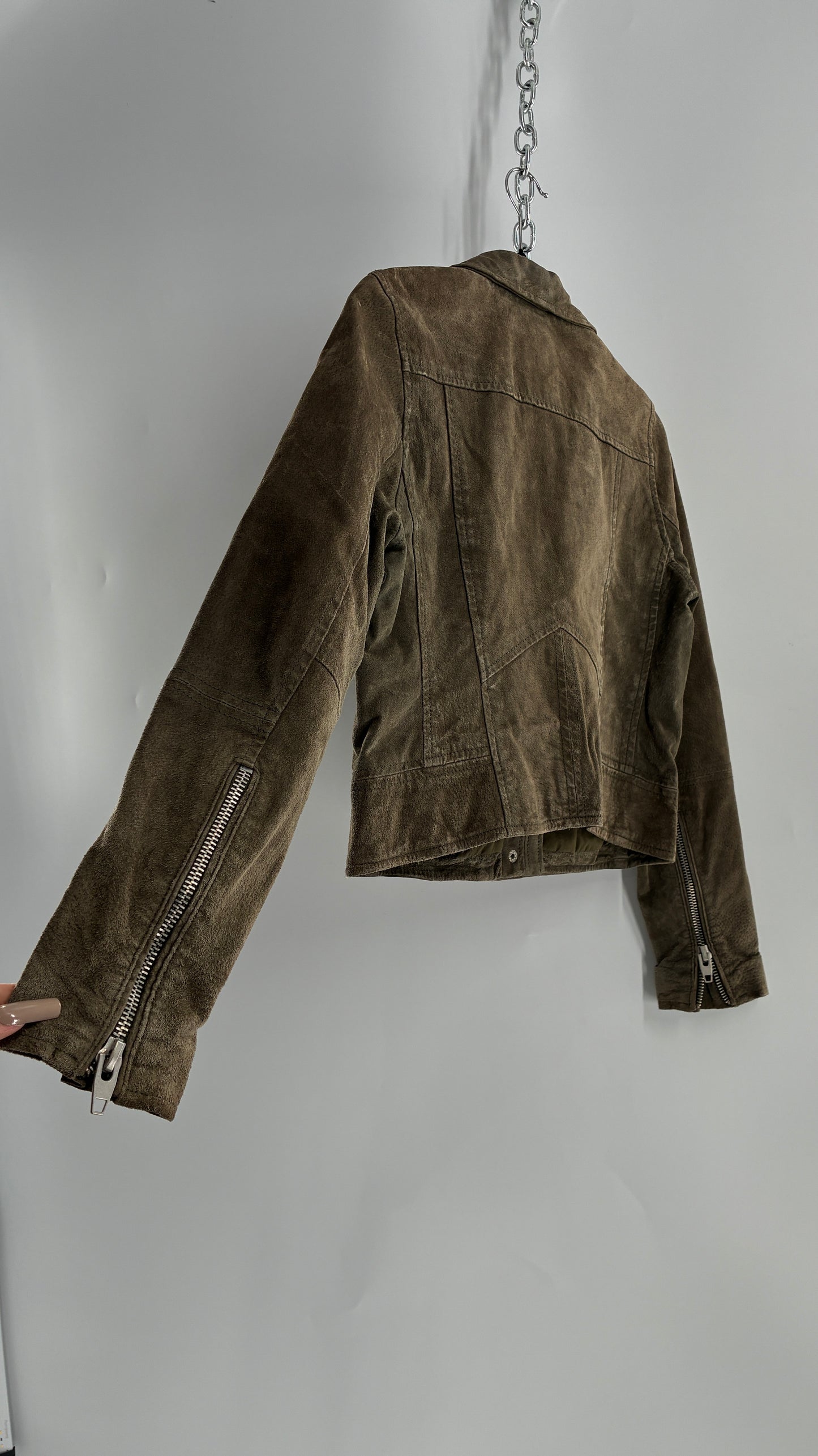 Vintage SL8 Genuine Suede Leather Motorcycle Style Jacket (Medium)