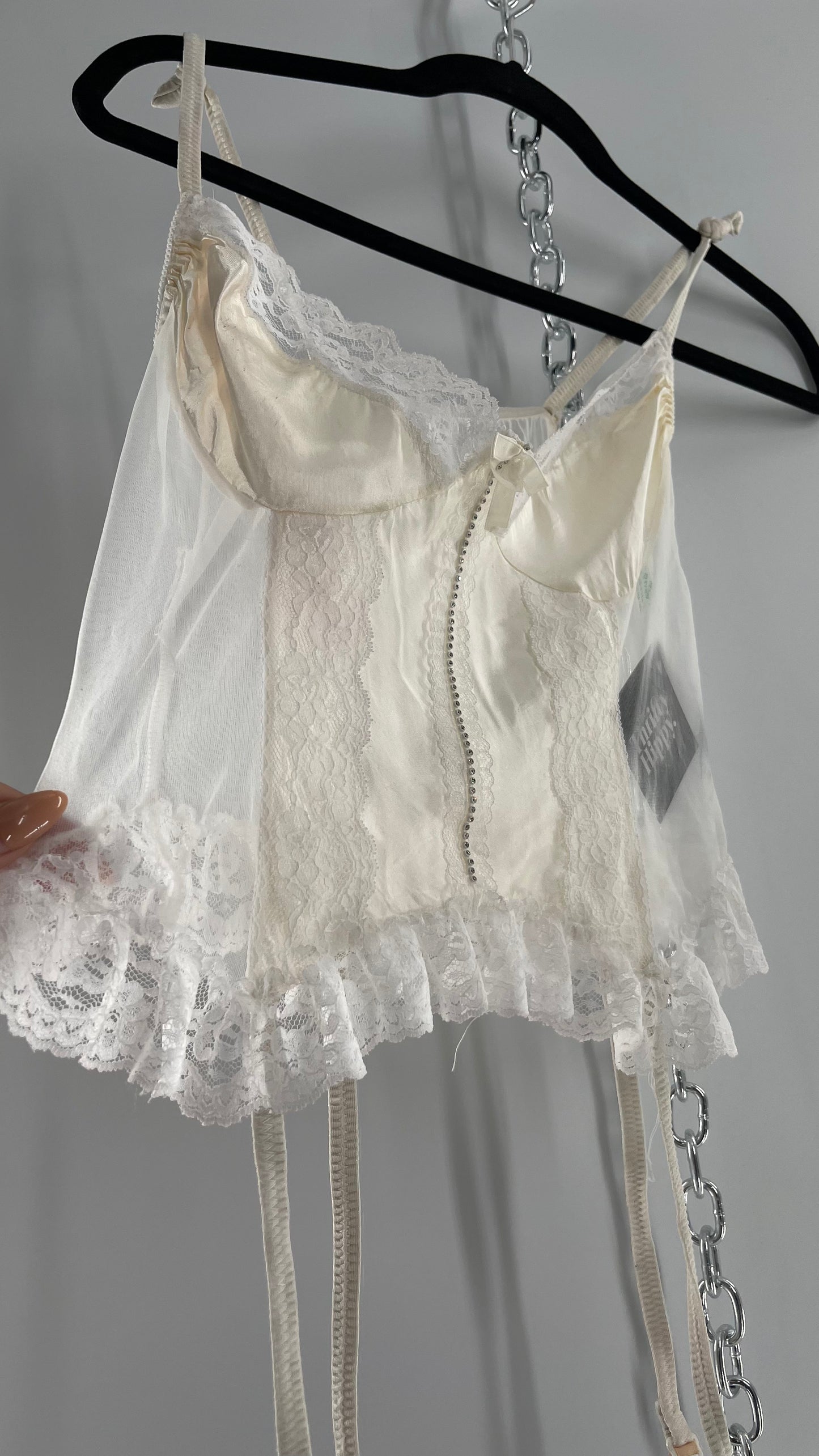 Nani Flower Vintage Delicate Ruffles + Rhinestones Lace + Mesh Babydoll (M)