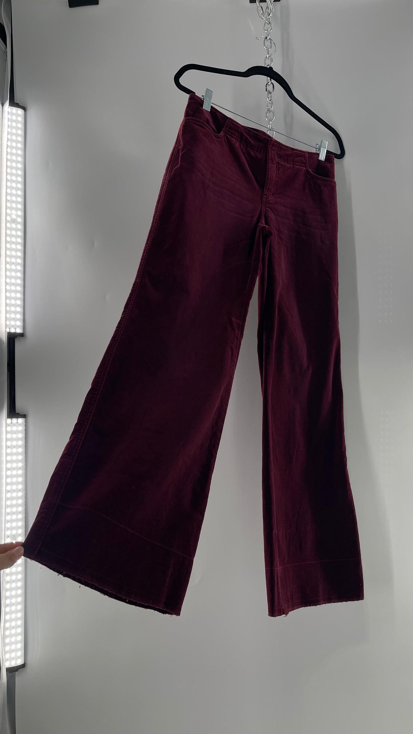 Vintage 90s Express Wine Toned Burgundy Velvet Low Rise Kickflares (7/8)