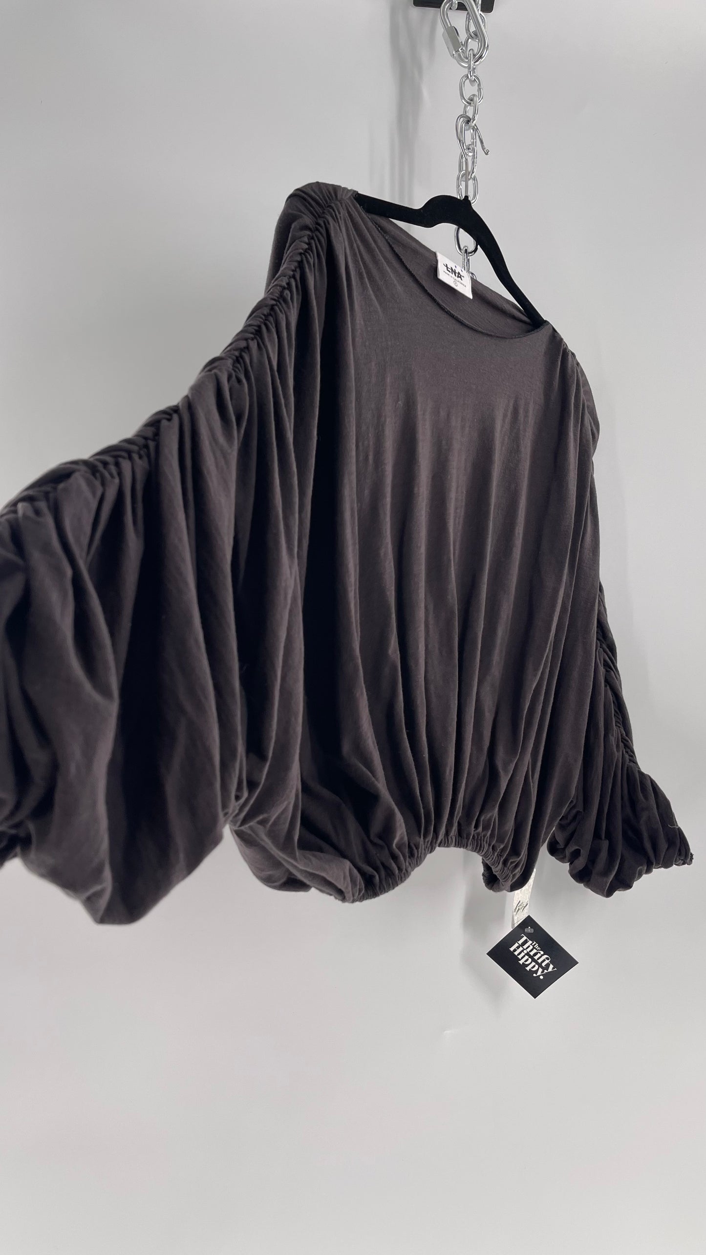 LNA California Made Free People Distopian Dark Grey Drape, Slouchy Ruched Long Sleeve with Tags Attached (Small)