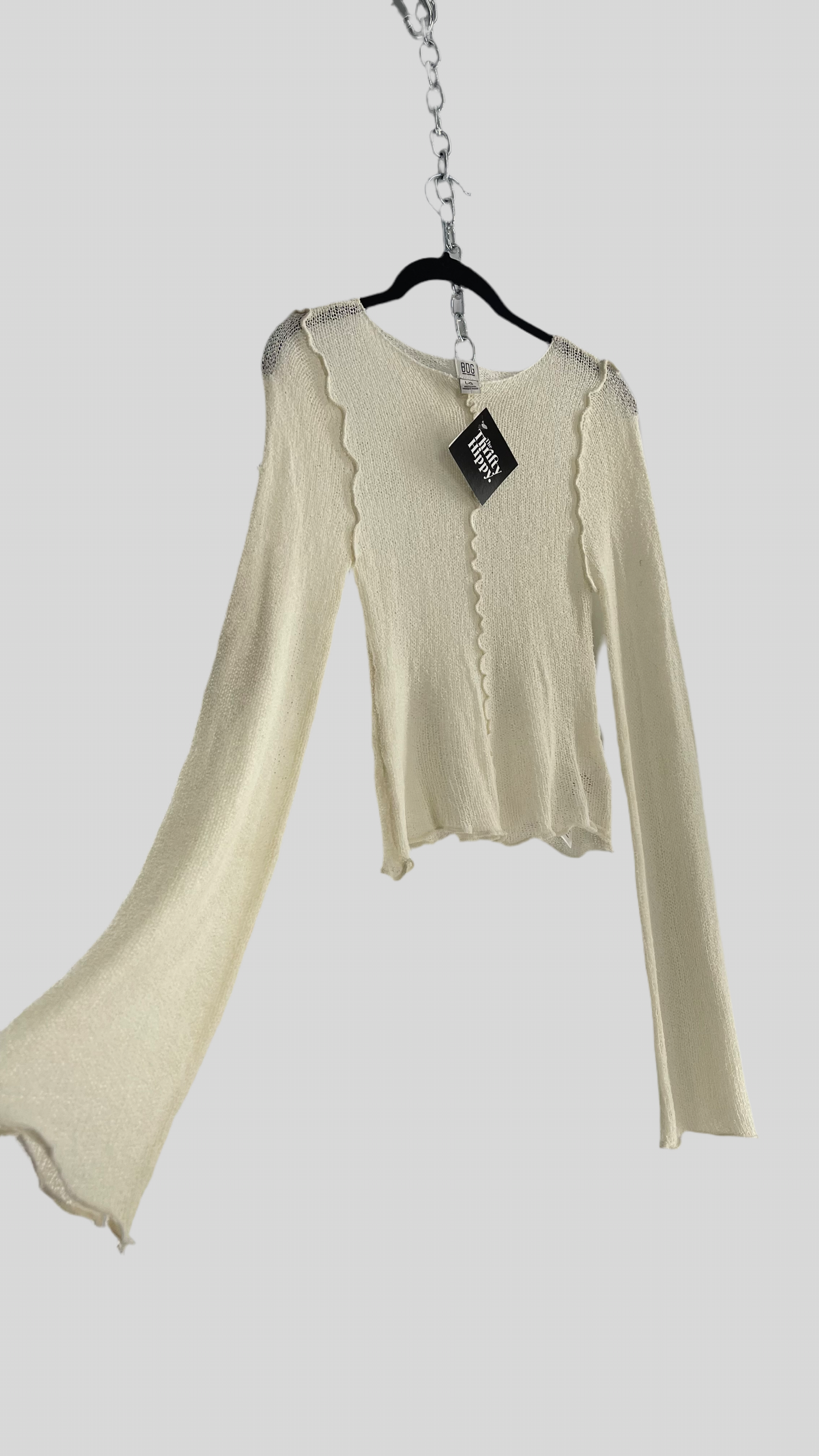 BDG Off White Open Knit Bell Sleeve with Exposed Seams (Large)