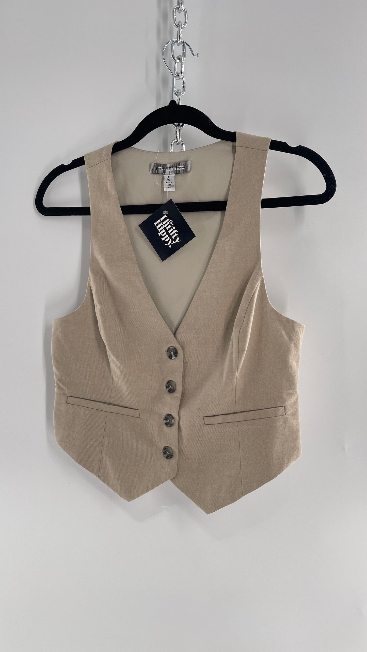 Urban Outfitters Vintage Upcycled Tan\Grey Cropped Vest Top (Medium)
