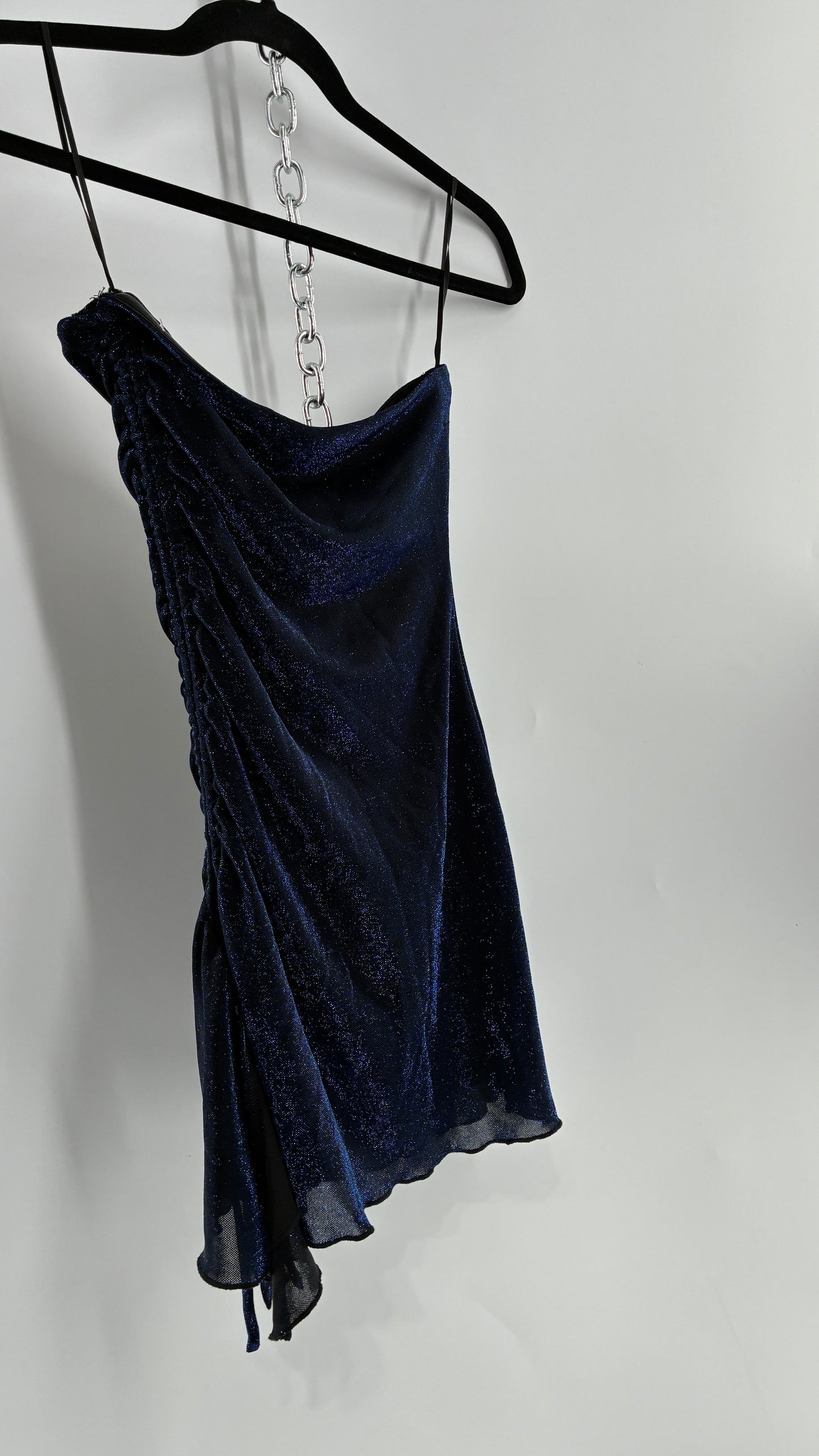 Princess Polly Navy Night Sky, Ruched Asymmetric Side Mini Dress (2)