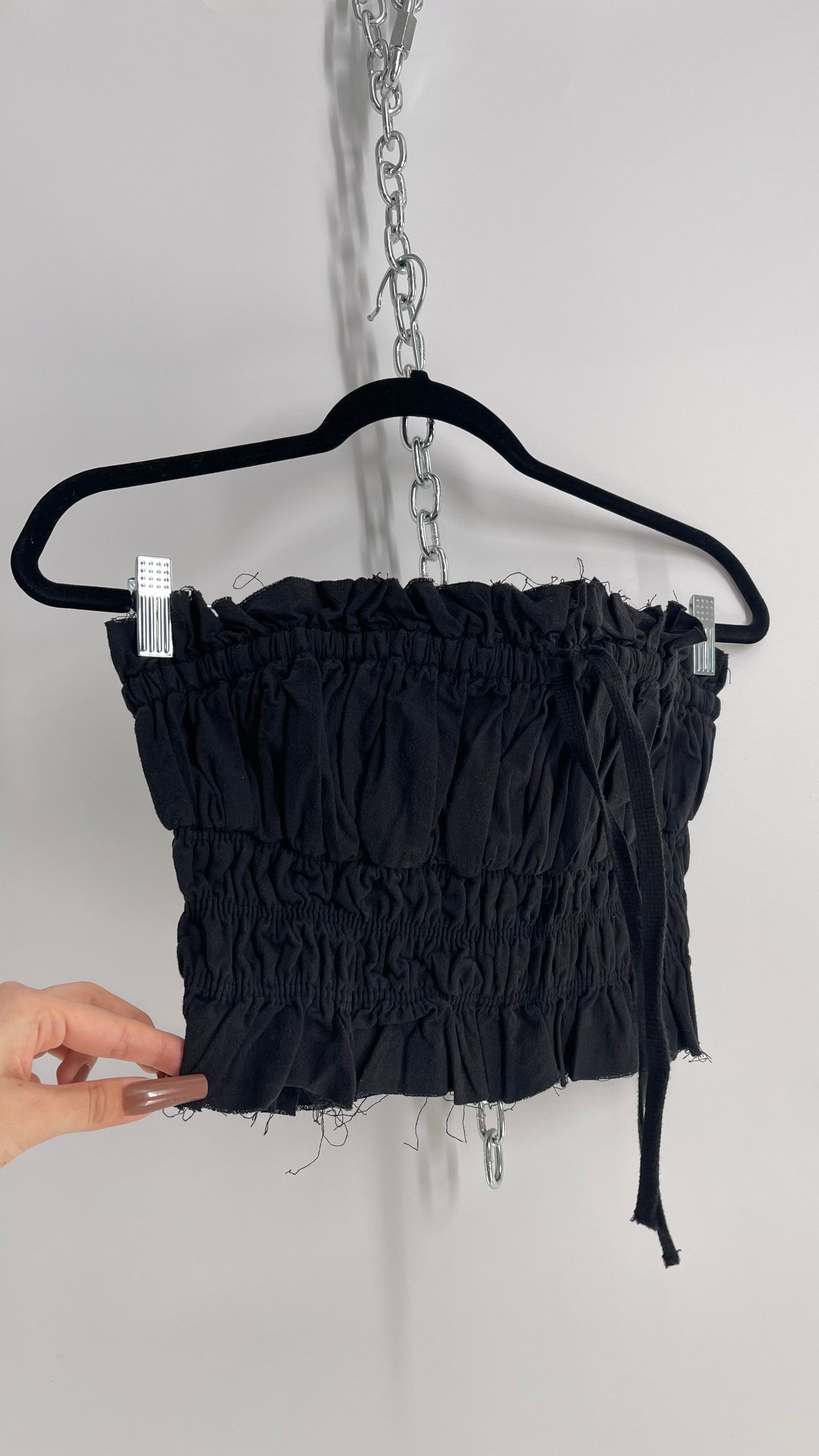 Free People Black Cotton Ruched Tank with Bow Bustline and Tags Attached (XS)