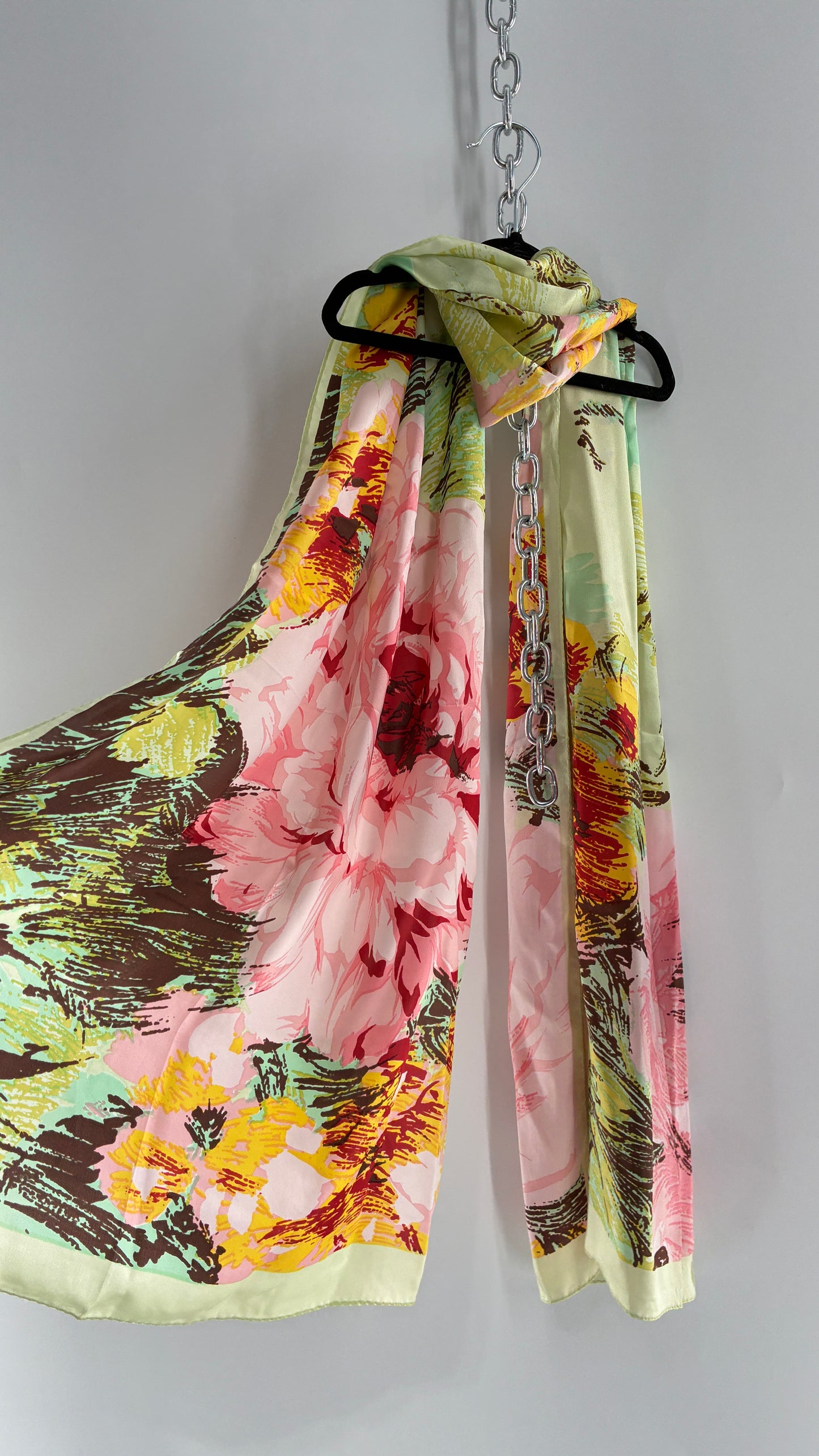 Vintage 100% Silk Tropical Printed Summer Scarf