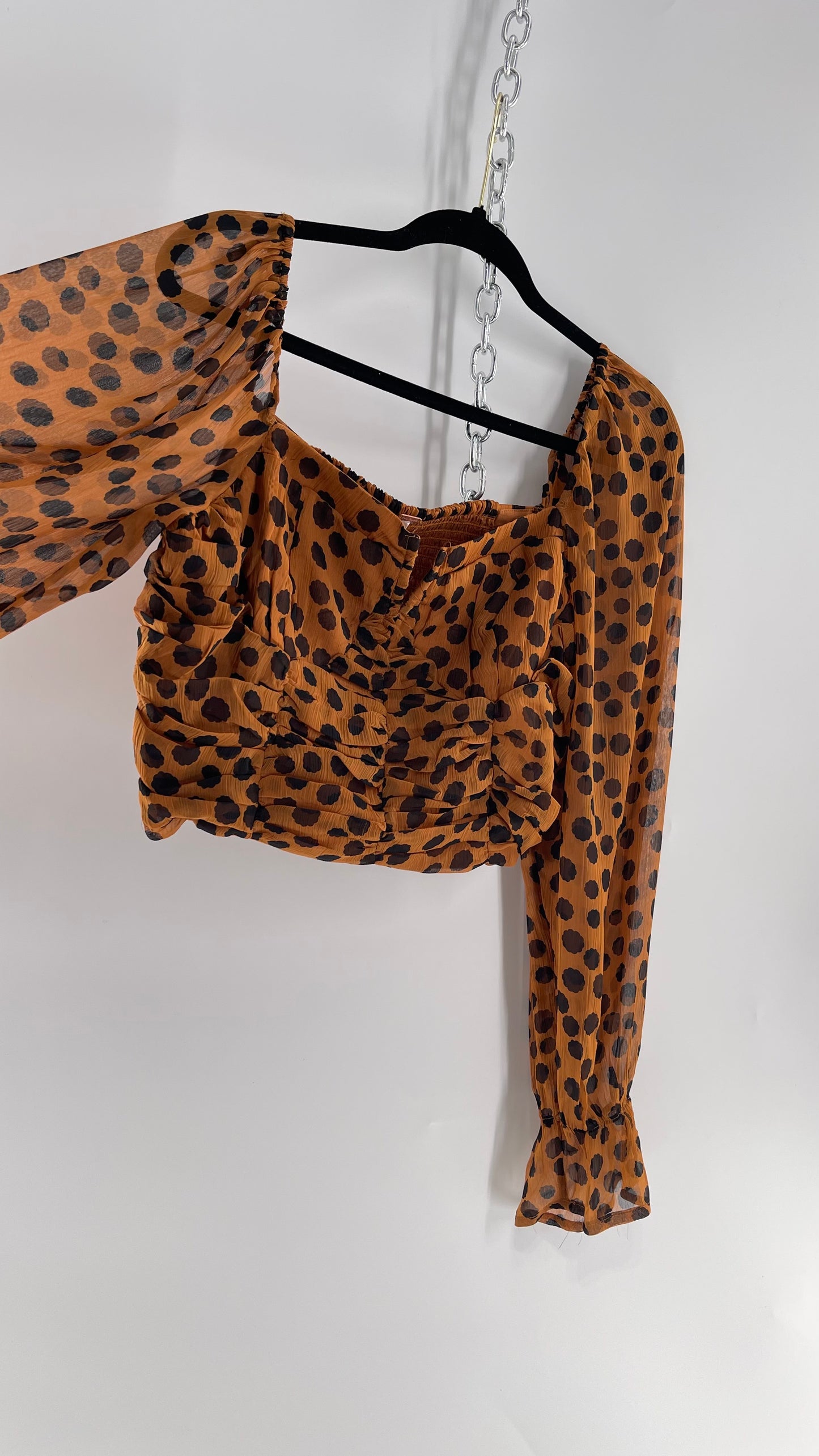 Free People Brown Black Animal Print Blouse with Ruched Bodice and Tags Attached (Large)