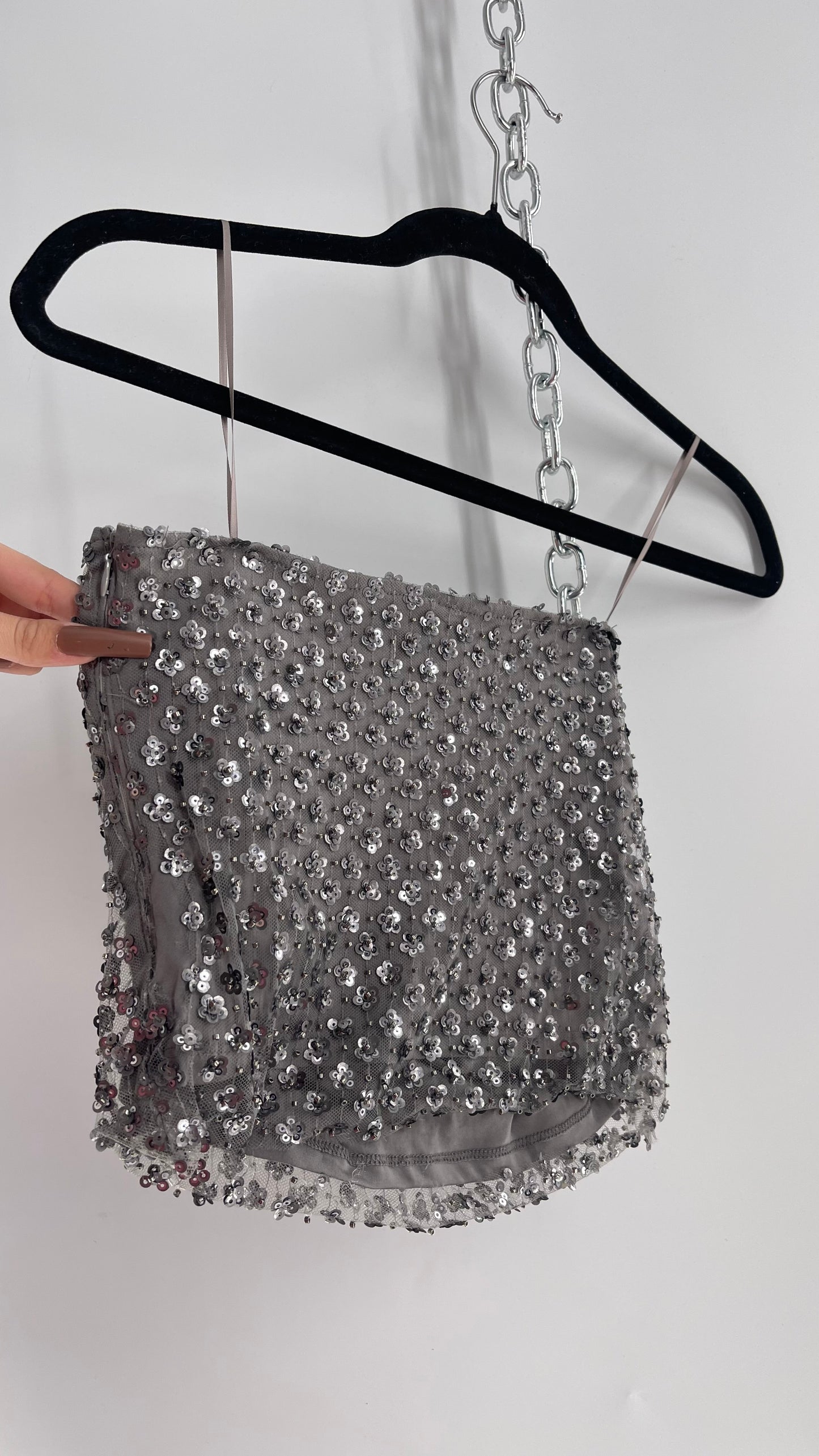 Intimately Free People Grey Beaded Tube Top with Side Zipper (Small)