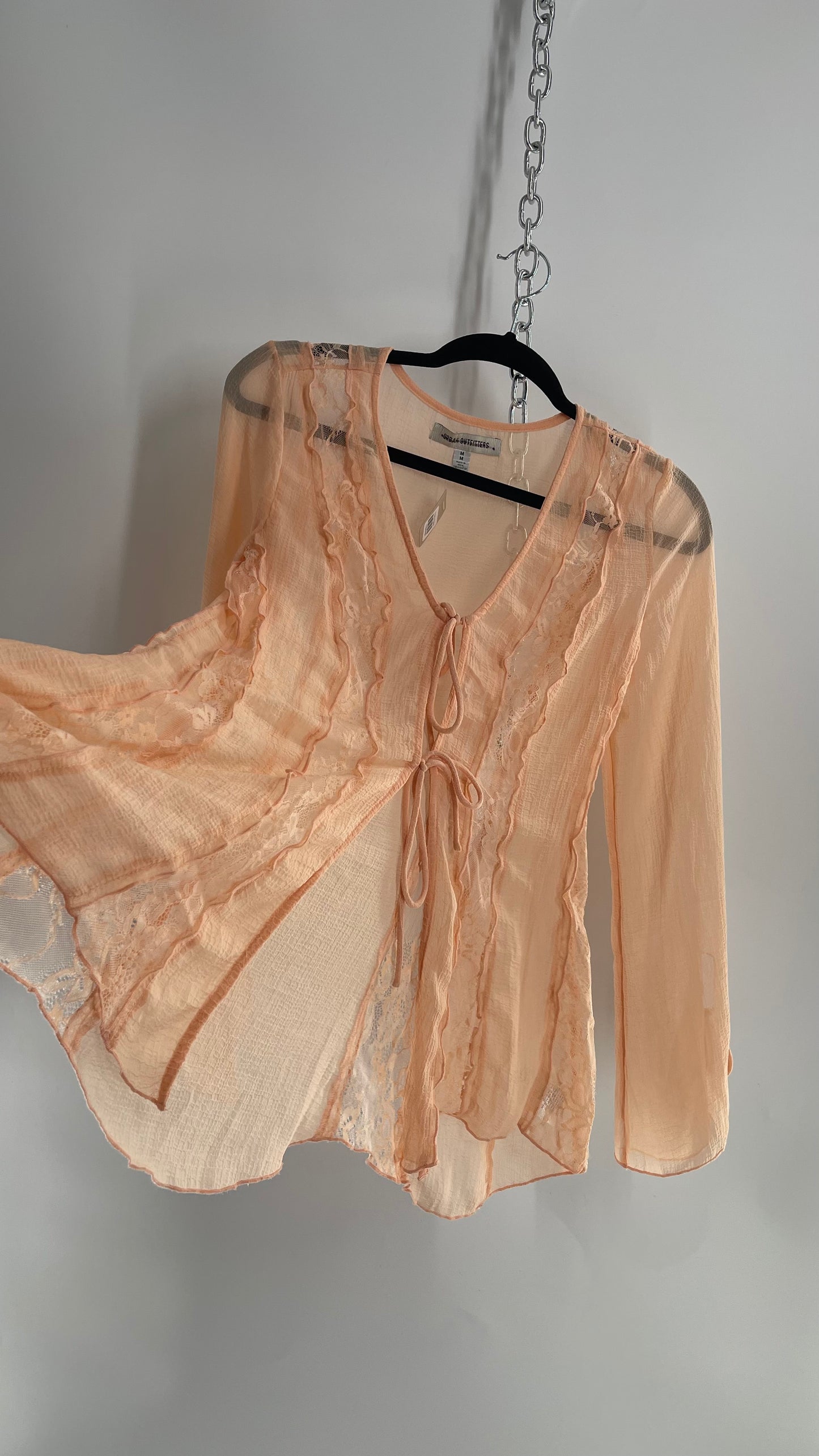 Urban Outfitters Peachy Orange Ruffled Tie Bust Blouse (Medium)