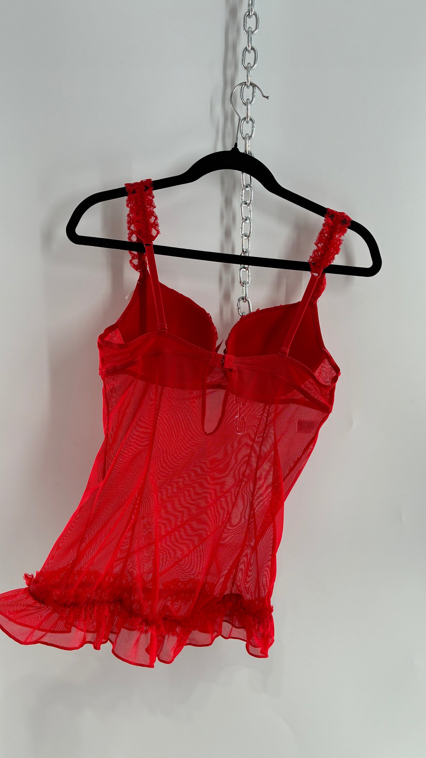 Deadstock Vintage Babydoll Bustier with Ruffled Cups, Lace Straps and Ruffled Lace Hem (34C)