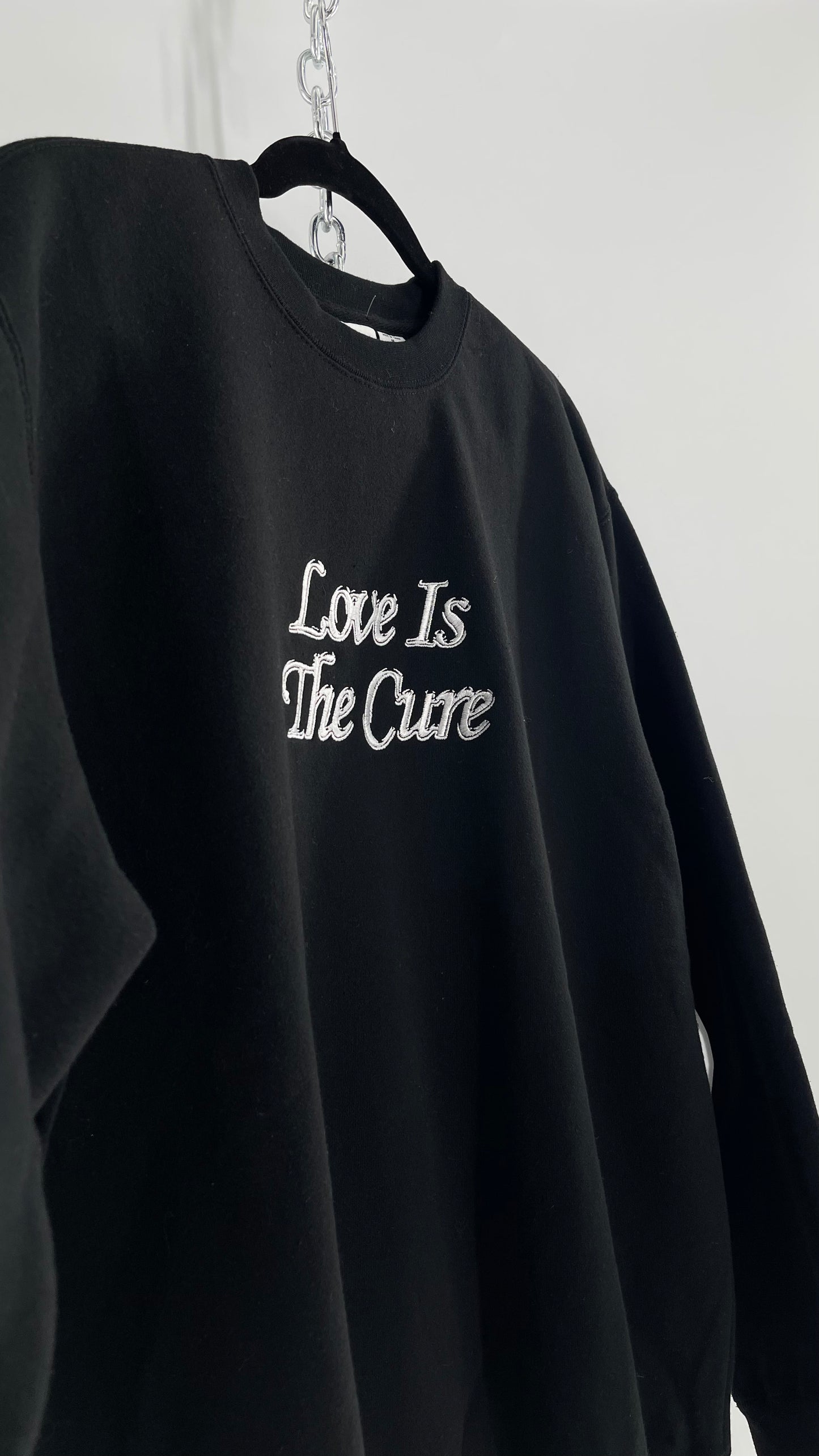 OBEY Black All Over Embroidered Love is The Cure Crewneck with Tags (Medium)