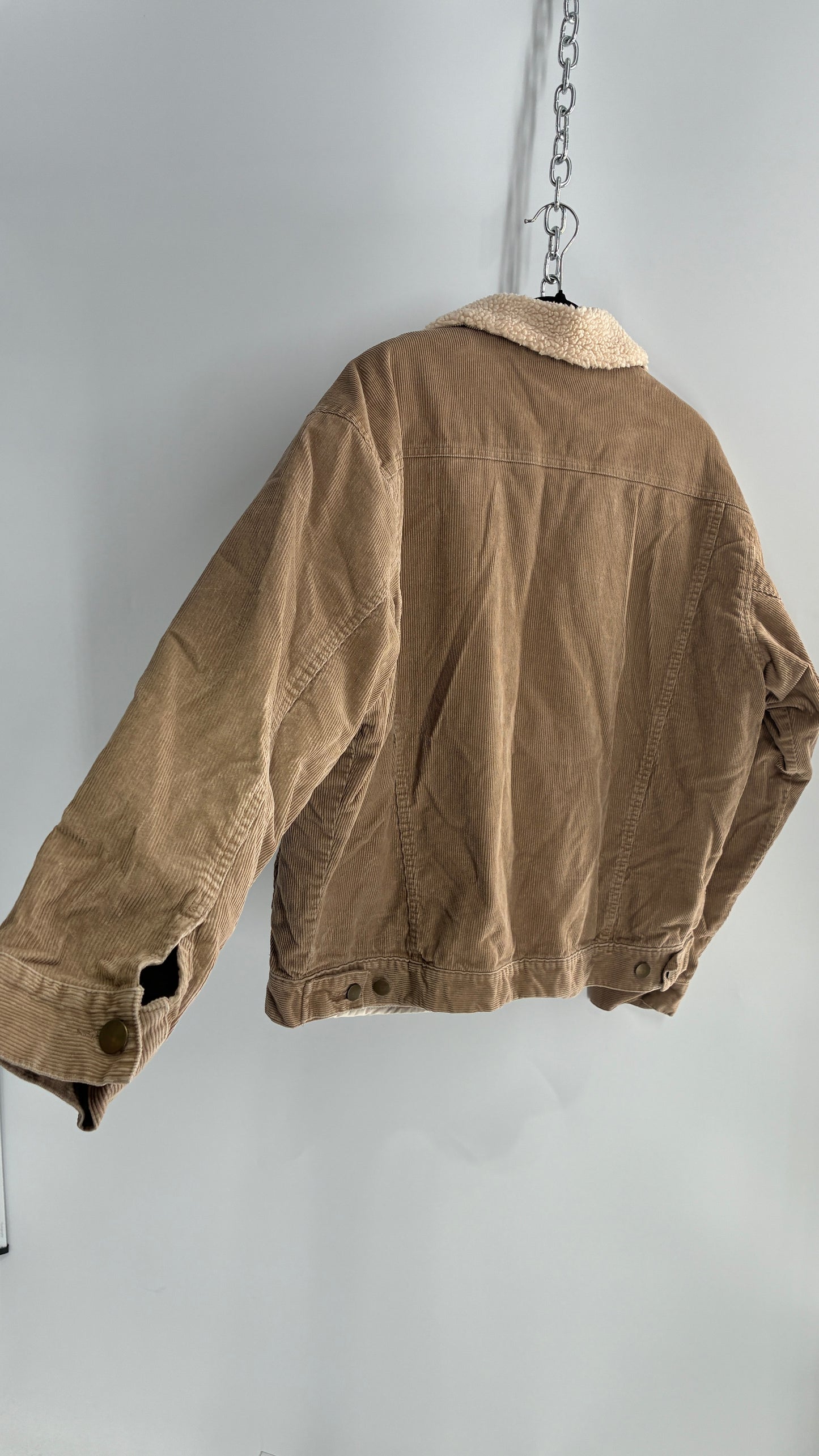 Vintage Brown Corduroy Jacket with Sherpa Lining and Collar (Adult S)