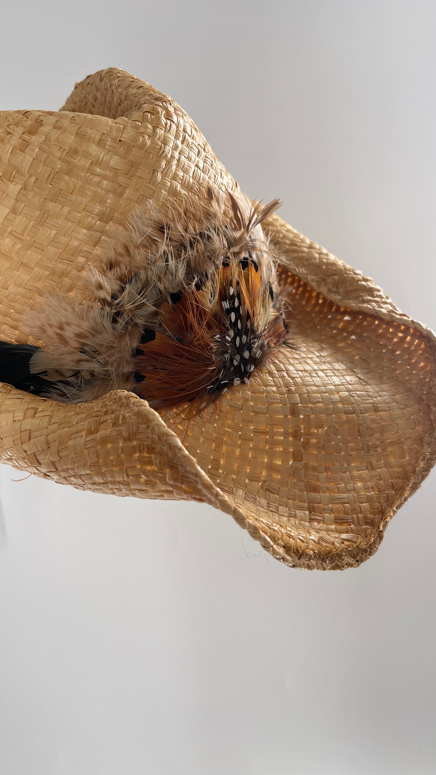 Vintage Straw Hat with Feather Band