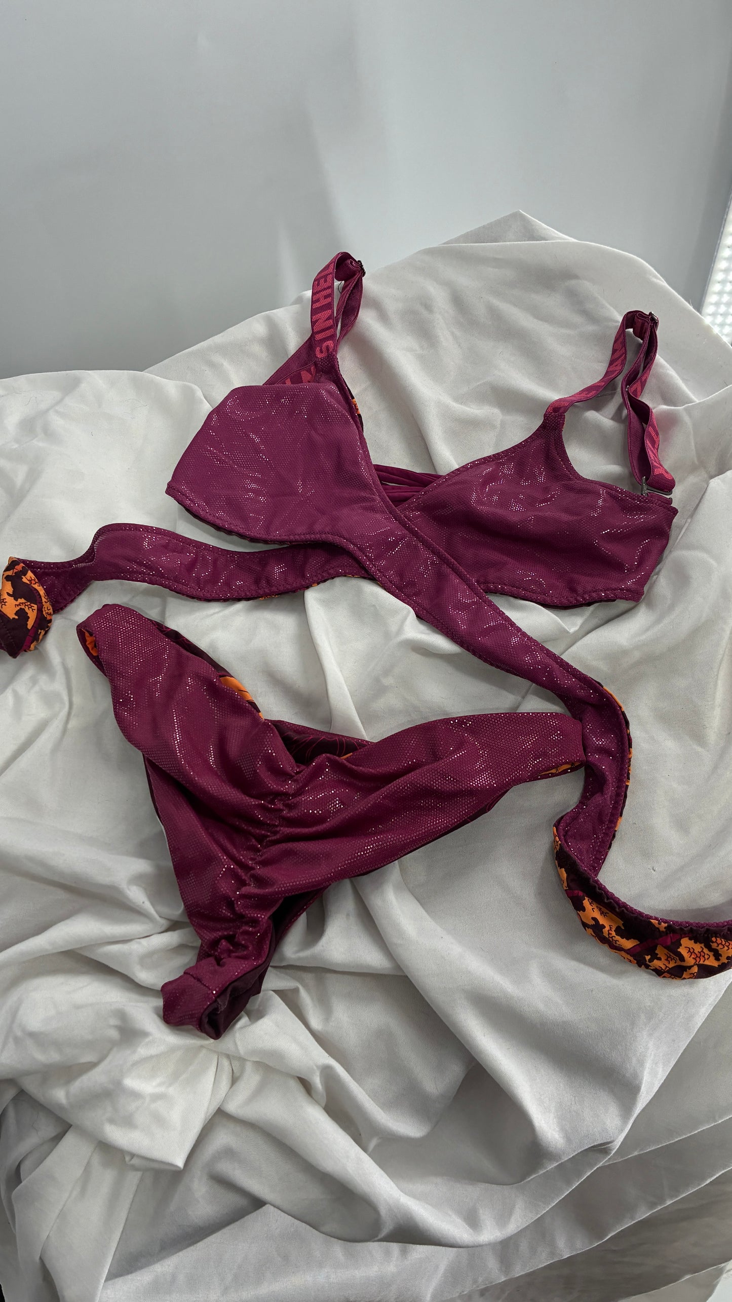 Vintage ONEONE Reversible Dragon, Sequin Ruched Tanga, Tie Around Swim Suit (Small)