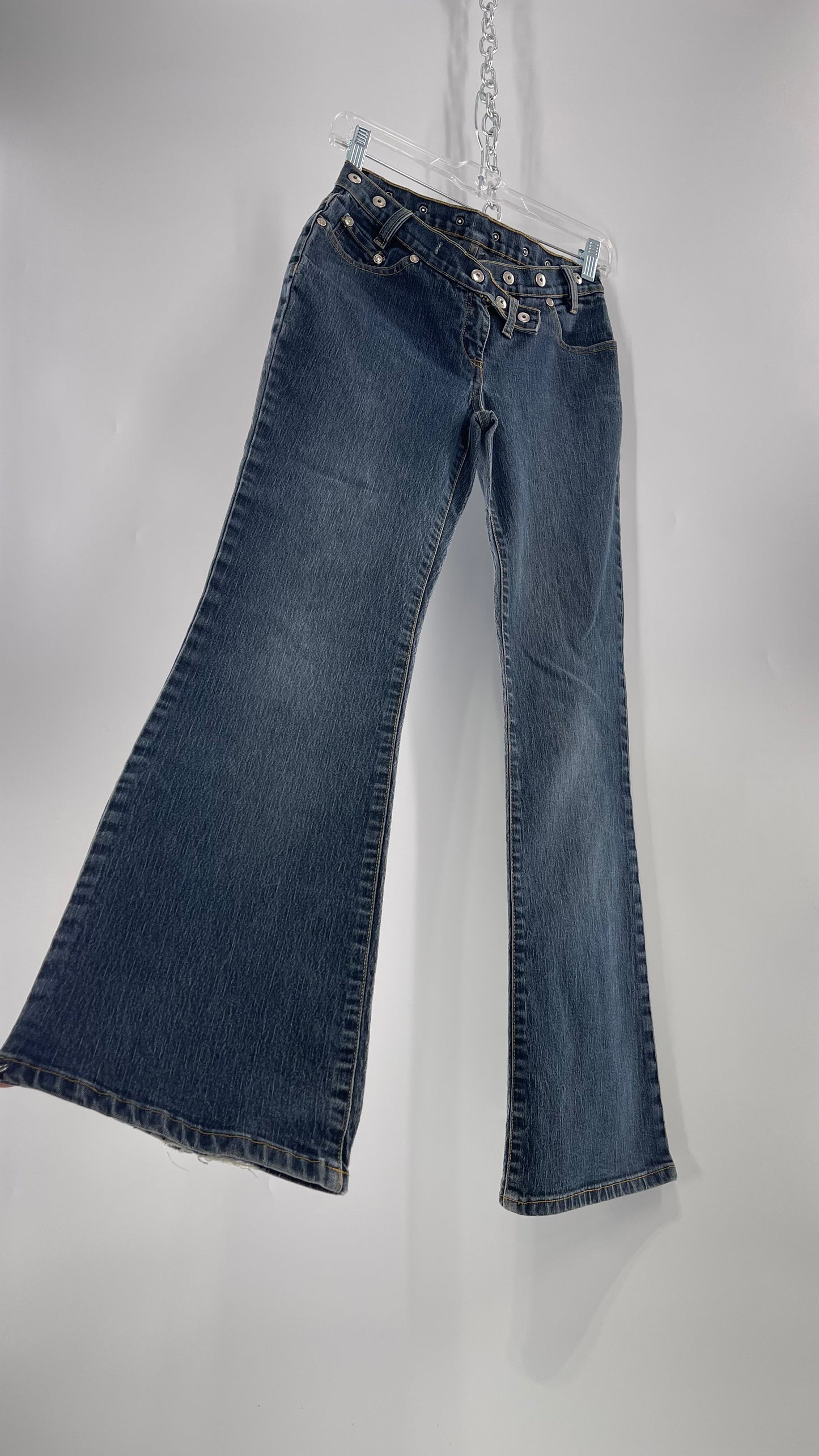 Vintage No Boundaries Grayed Jean Kickflares with Silver Metal Studded Waistline (3)