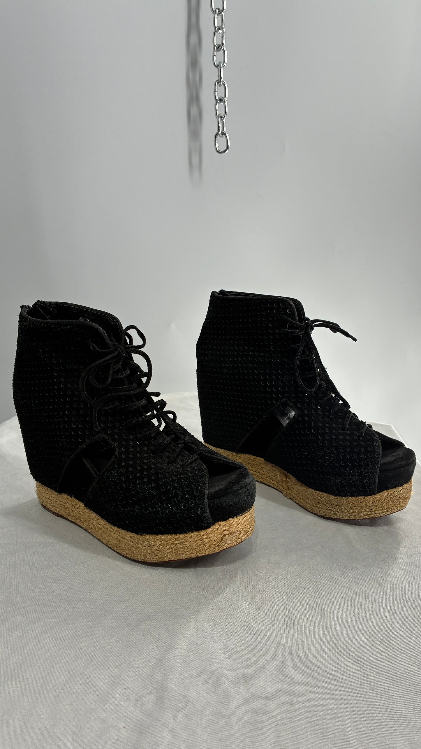 Havana Jeffrey Campbell Exaggerated Wedge Heel Black Suede Platform (7)