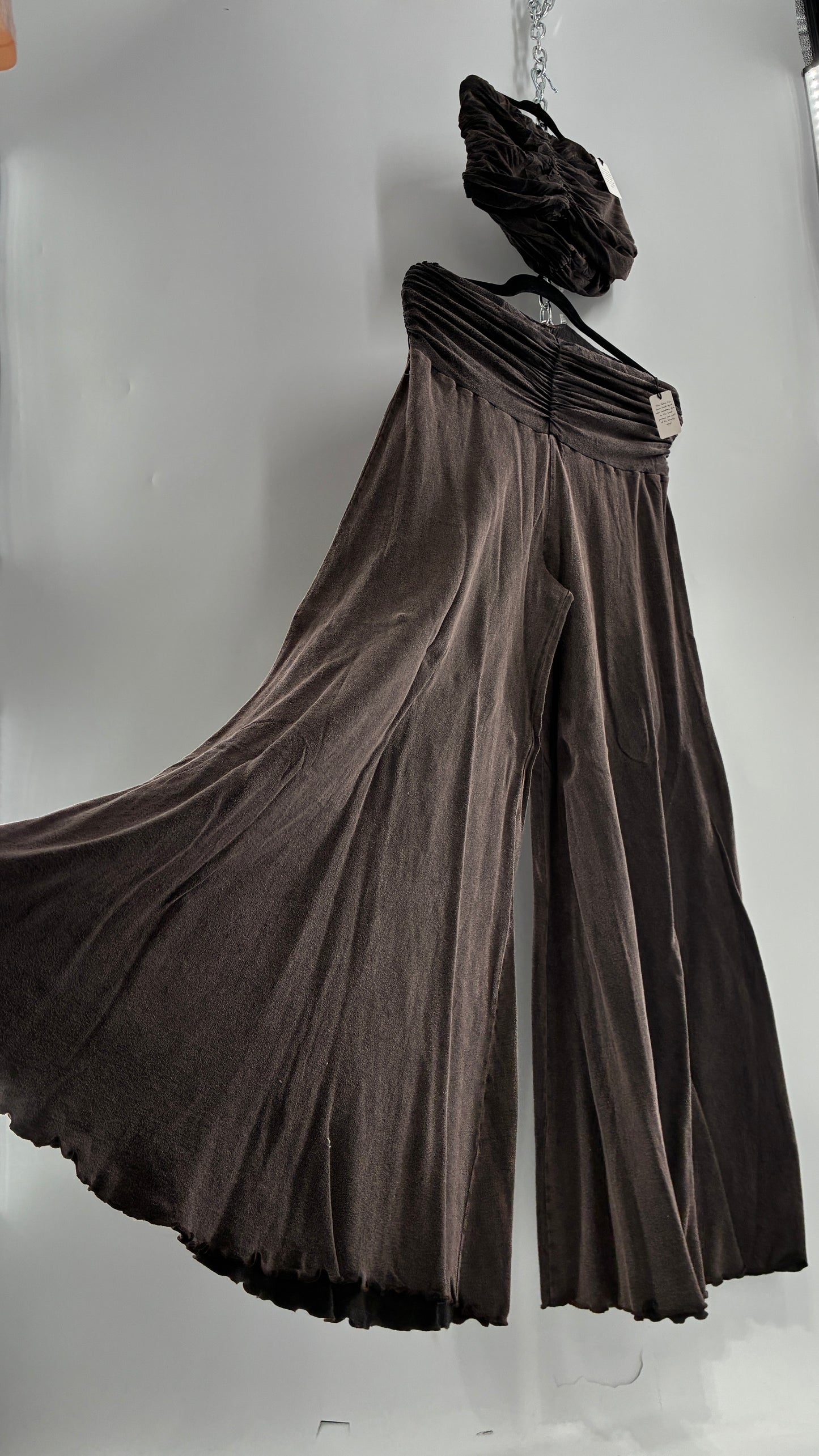 Free People Acid Wash Style Ruched Tube Top And Ultra Wide Leg Pant Set with Tags Attached (L)
