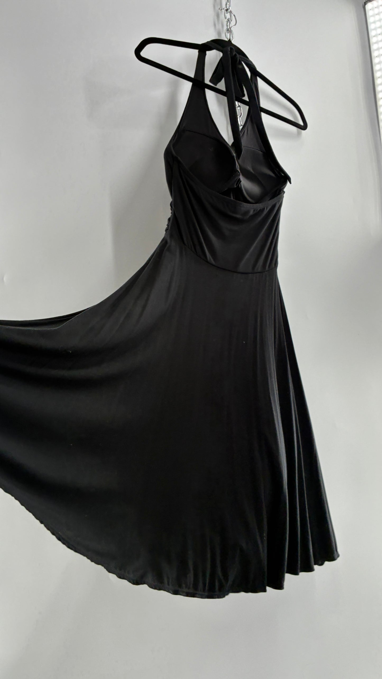 Rare Vintage Victoria’s Secret Black Jersey Knit Halter Voluminous Dress with Built in Padded Bra (34C)