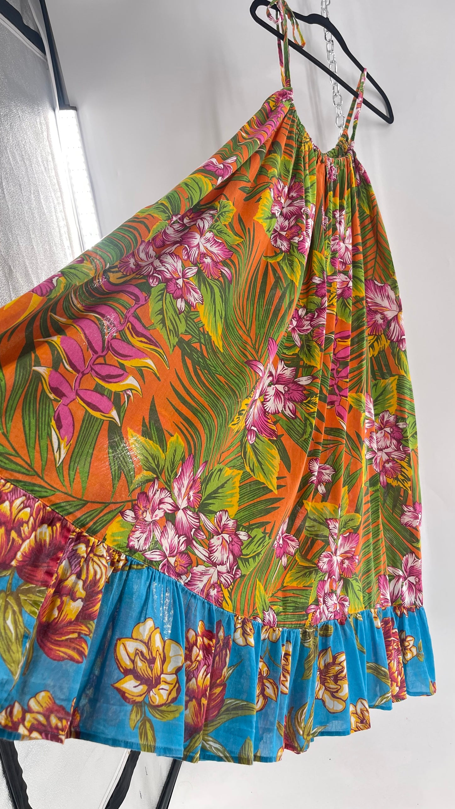 Handemade Brazilian Color Blocked Orange/Blue Floral Maxi (One Size)