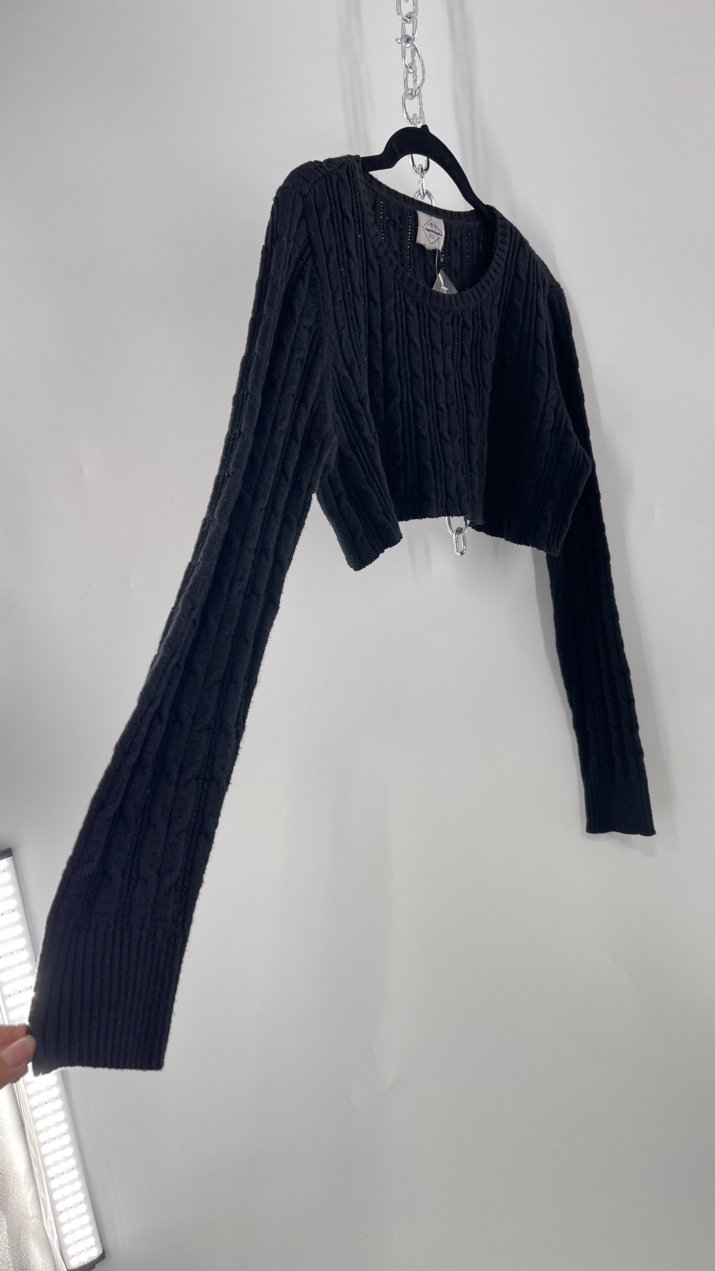 Urban Outfitters Reworked Cropped Cableknit Black Sweater (Medium)