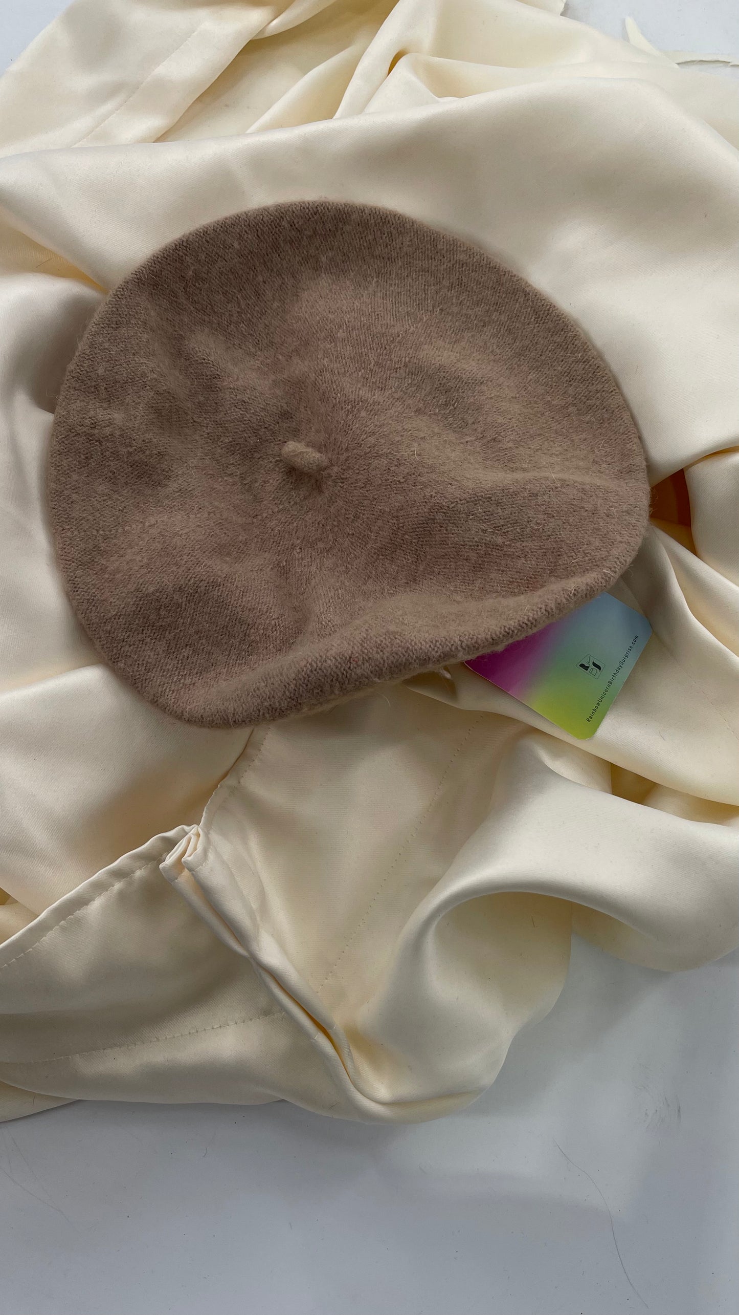 Free People Rainbow Unicorn Birthday Surprise Tan Wool Beret