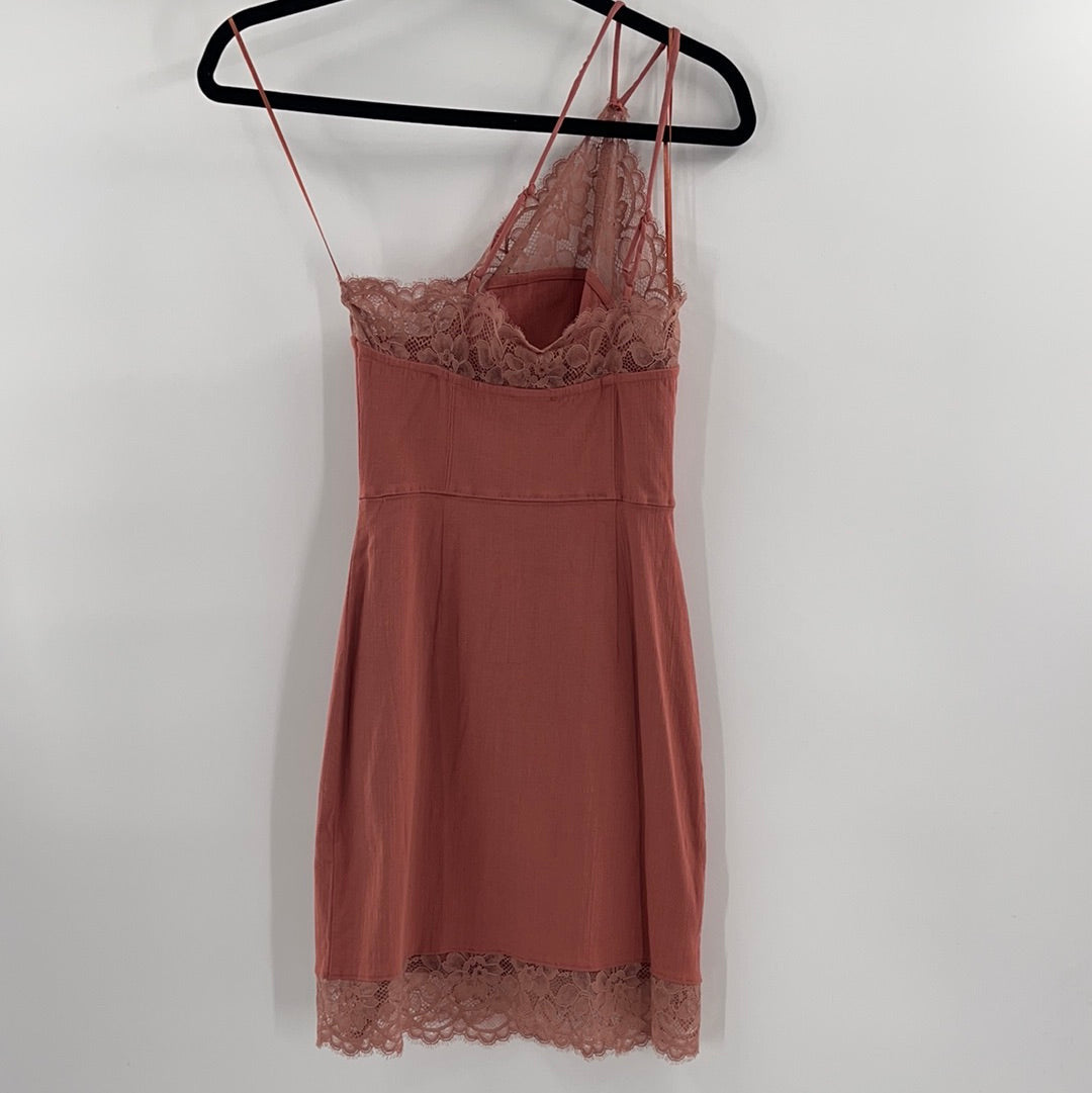 Free People Intimately Womens Lace Trim Short Bodycon Salmon Dress(XS)