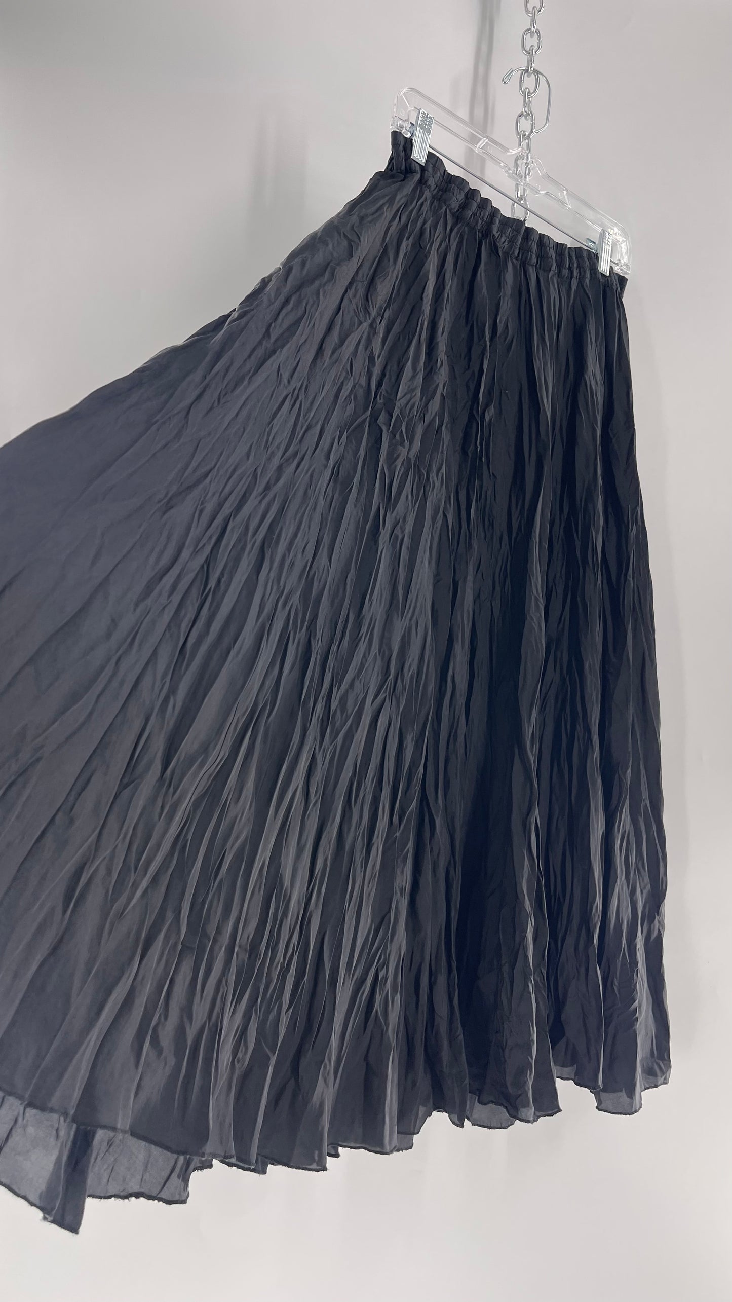 Vintage Adrian Jordan Black Full Length Crinkle Skirt 100% Silk (18/20)