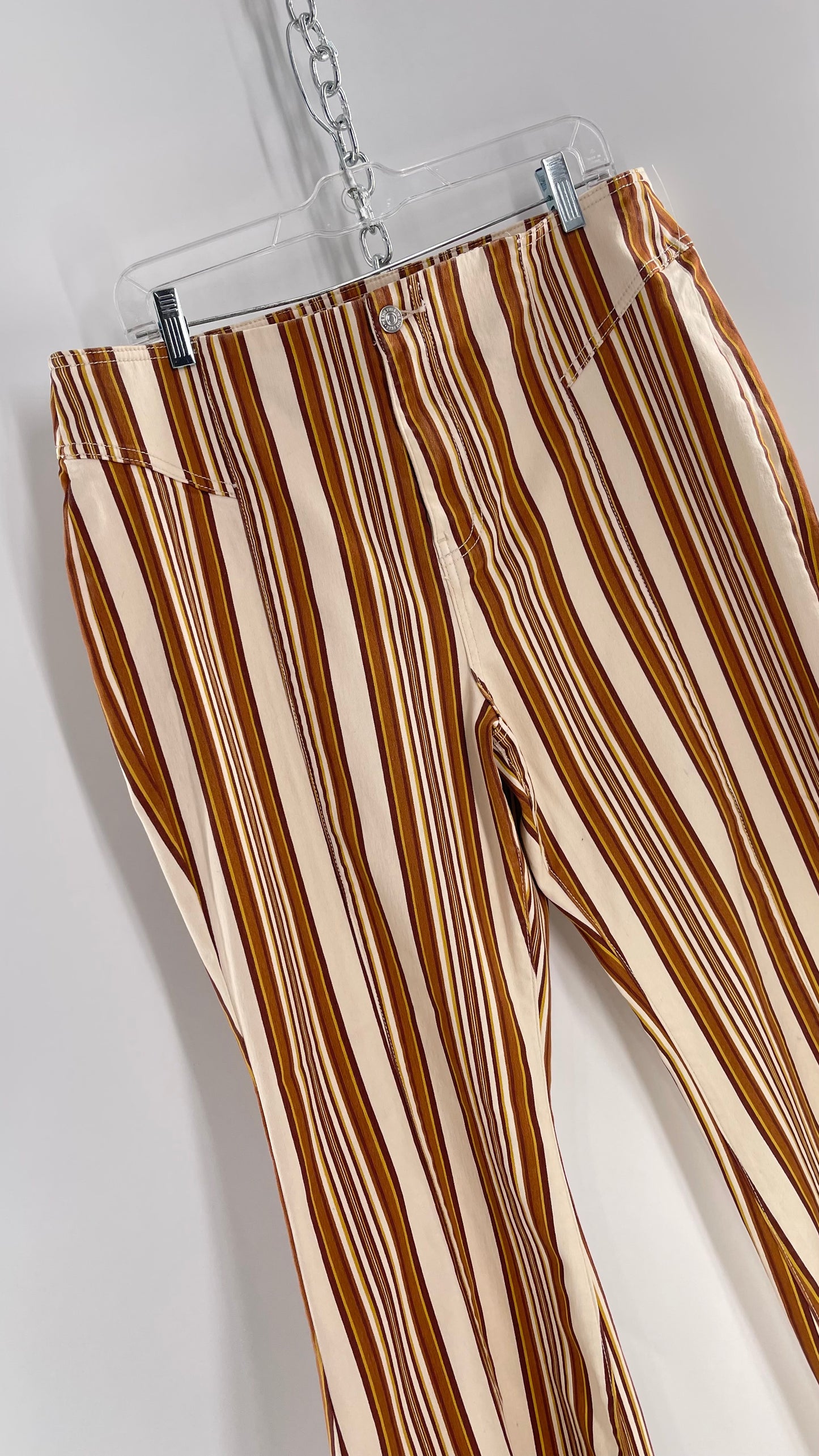 Free People 70s Striped Mustard and Rust Tones Flare Leg Bell Bottoms (33)