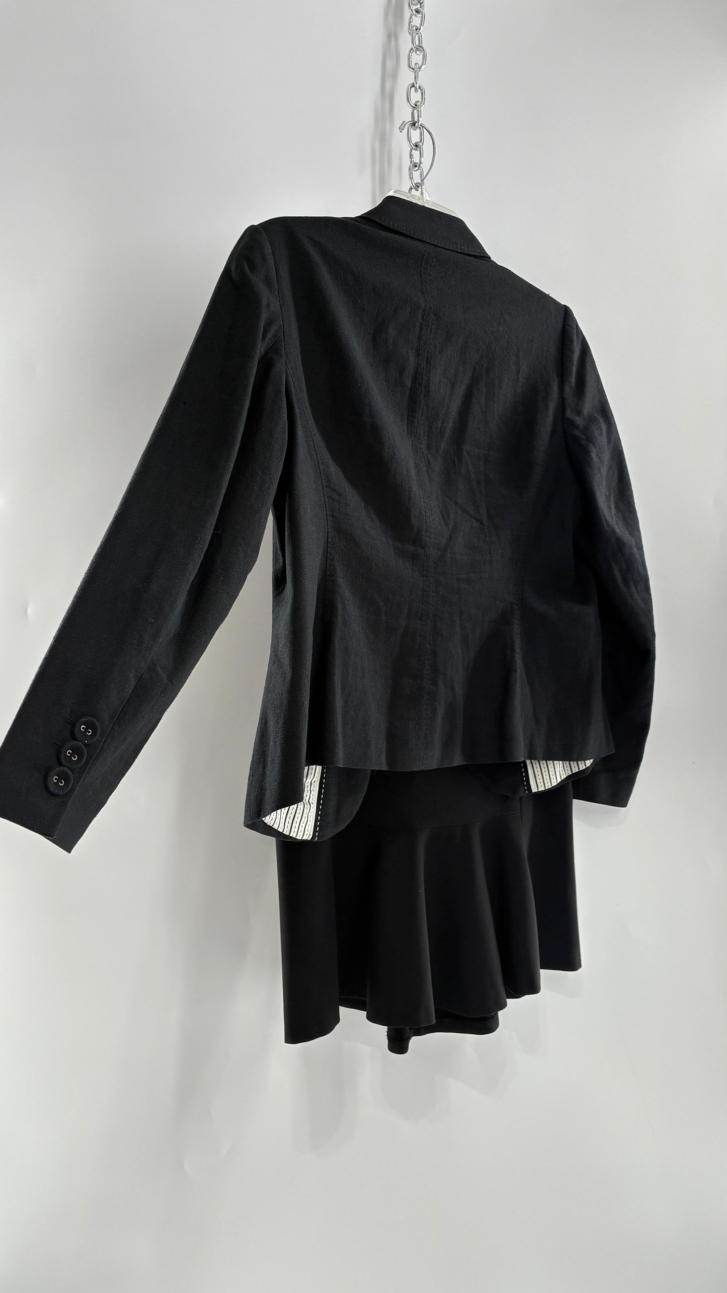 Vintage MARKS & SPENCER Suit Set with Black Linen Blend Blazer and Upcycled Mini Skirt with Corset Backing (14/M)