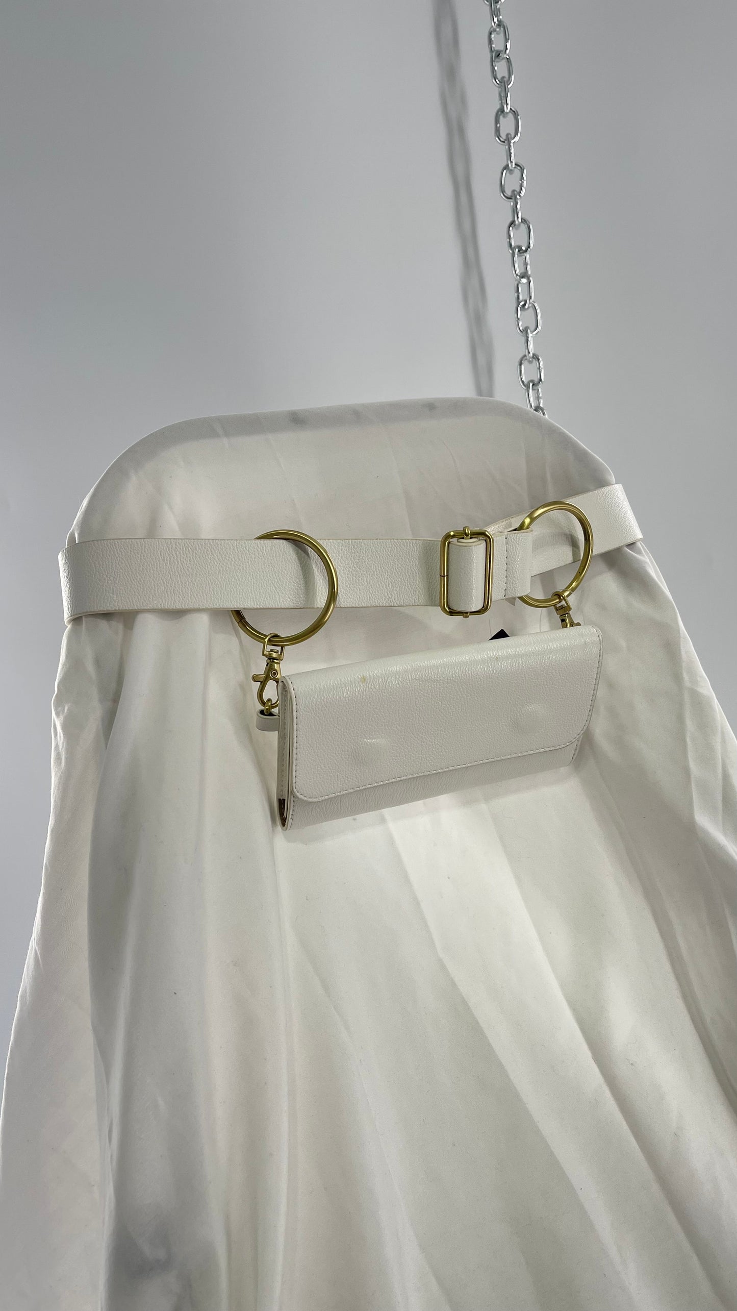 Anthropologie White Belt Bag with Gold Hoops