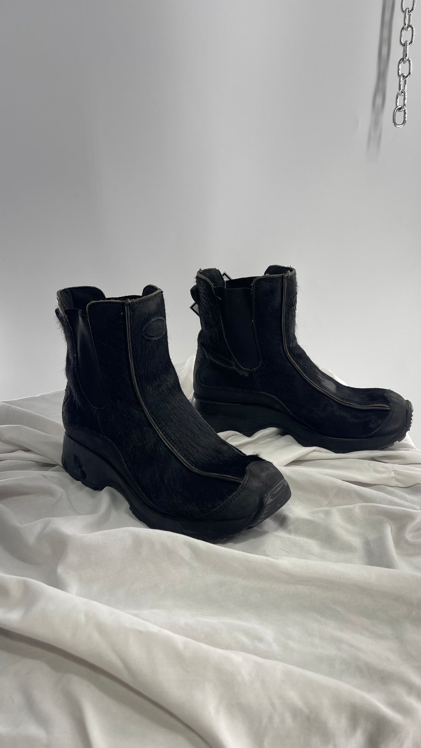 Vintage TECHNICA Black Cow Hide Round Toe Chunky Sole Boots (7.5)