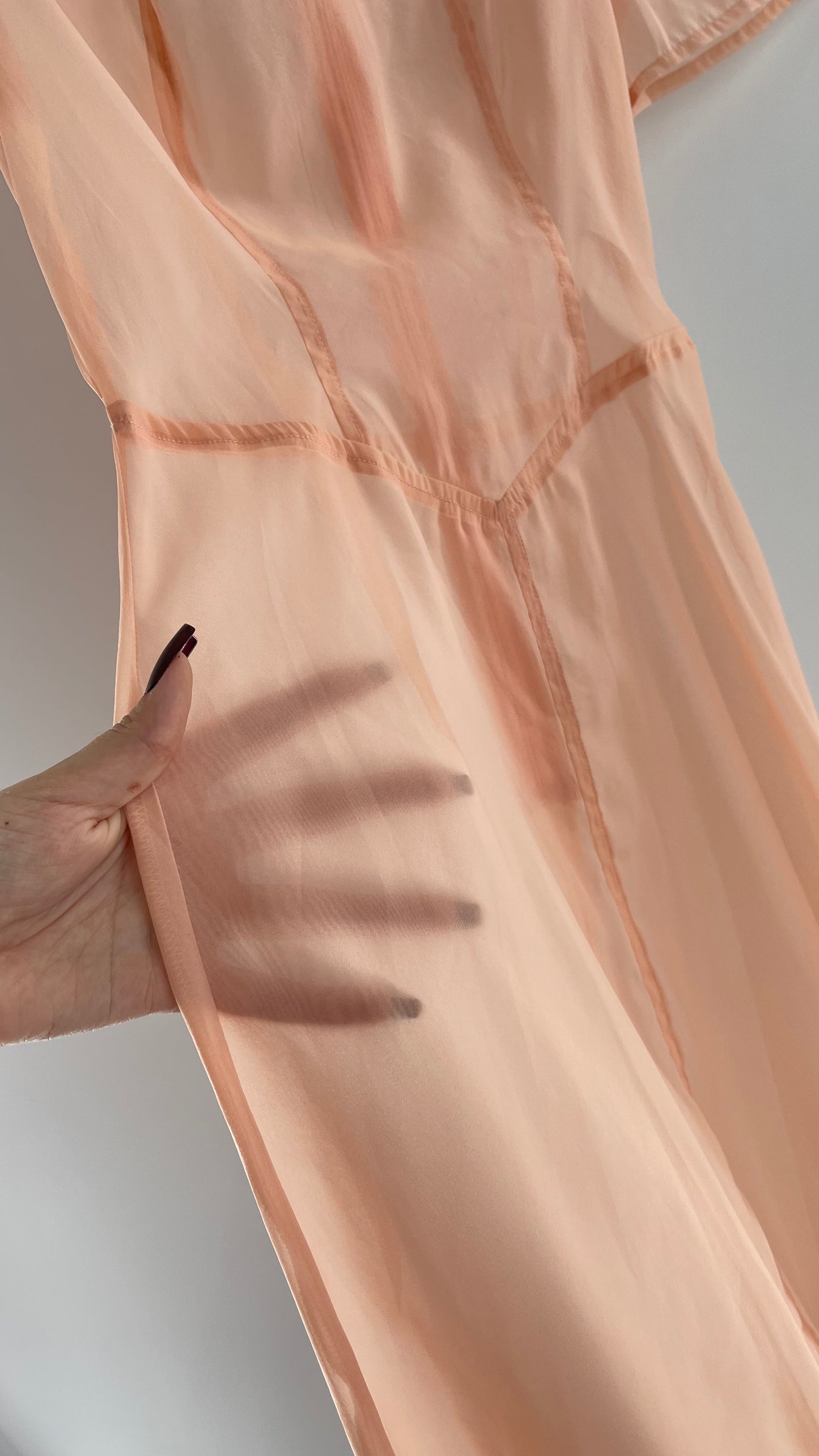 Urban Outfitters Pink/Peach Voile Vintage Inspired MIDI Dress with Ruffled Hem (XS)