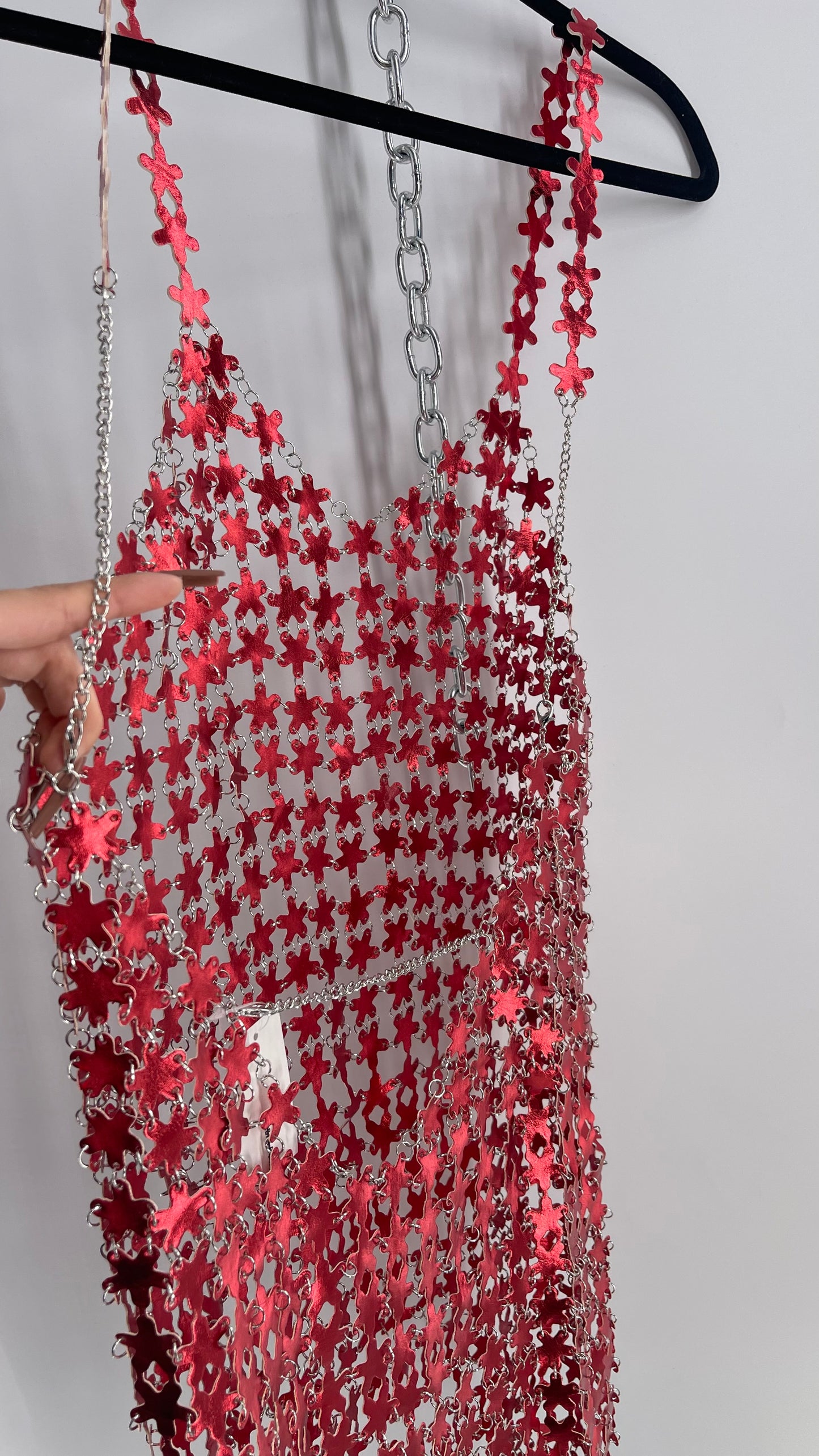 Urban Outfitters Chain Link Metallic Red Star Dress with Open Back