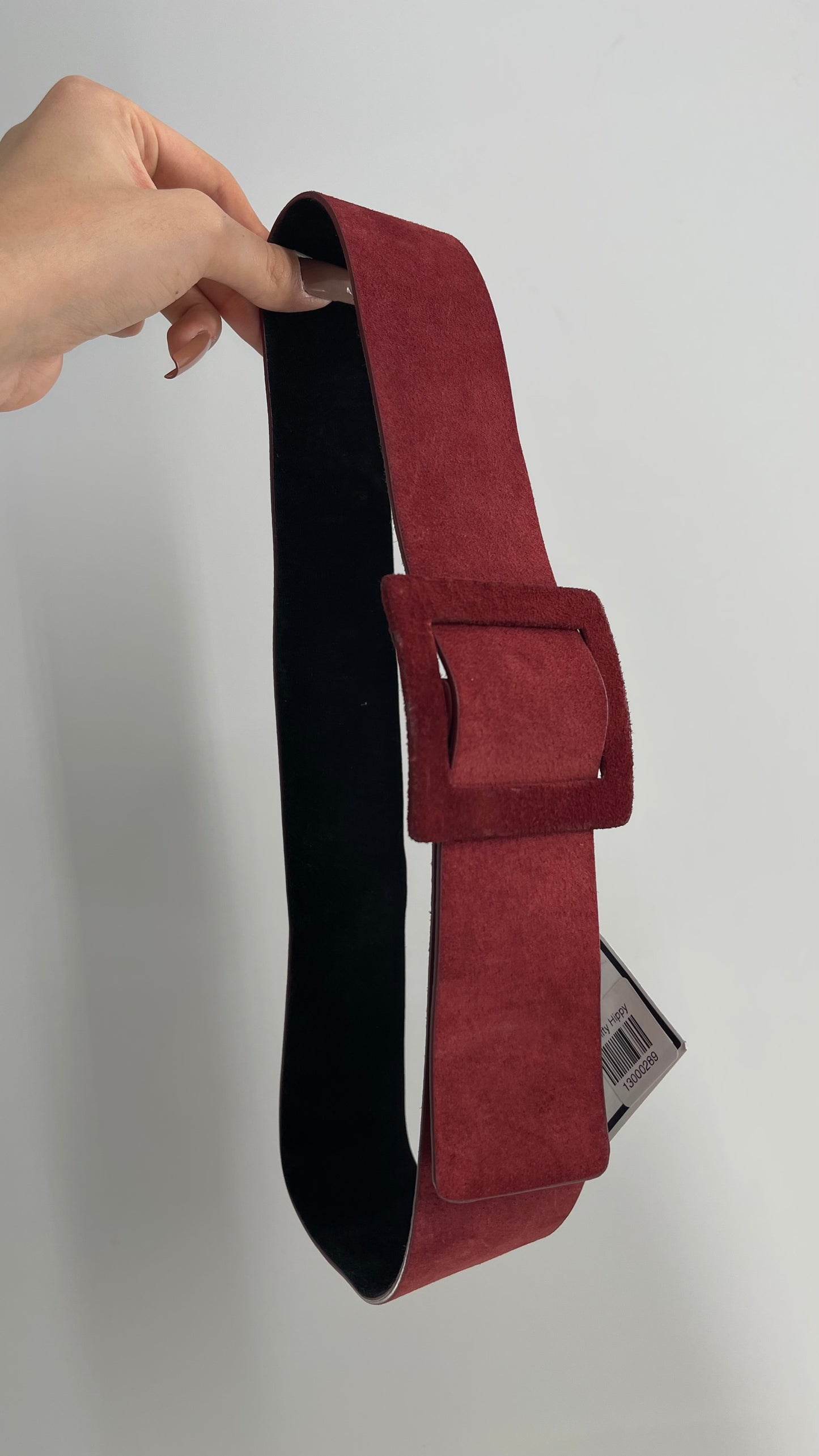 Deborah Drattell NYC Suede Maroon Red Square Buckle Belt (XS/S)