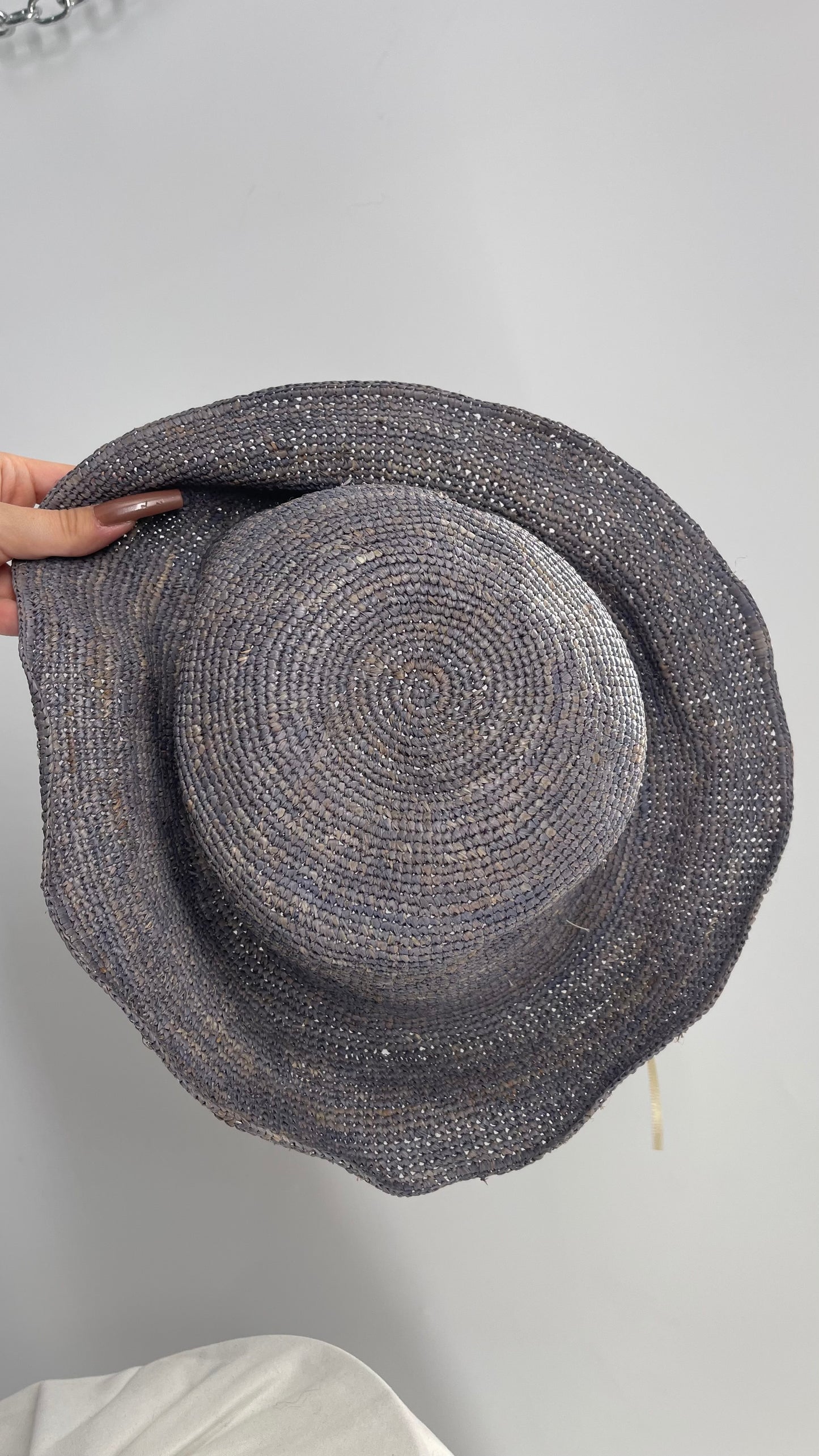 San Diego Hat Company Blue Grey Woven Crochet Raffia Sun Hat