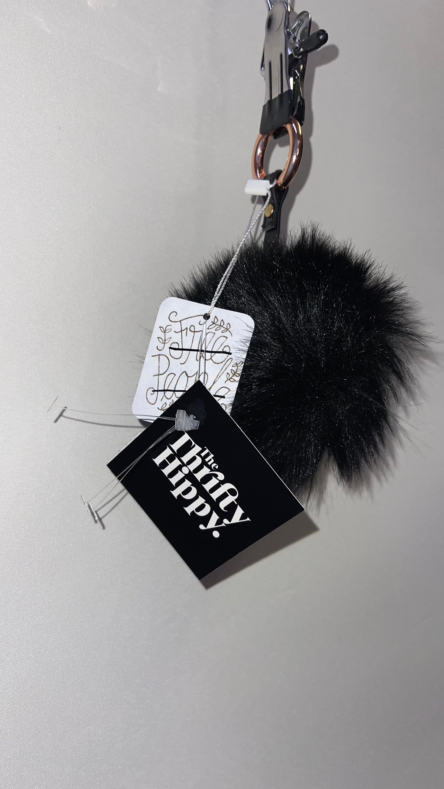 Free People Black Pom Pom Keychain with Star Strap