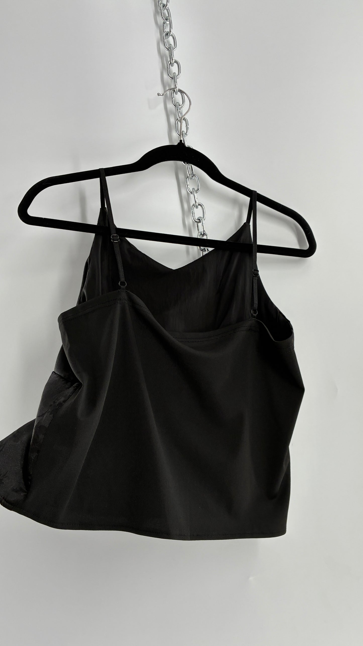 Vintage Black Silky Floral Camisole with Built in Padding (Large)