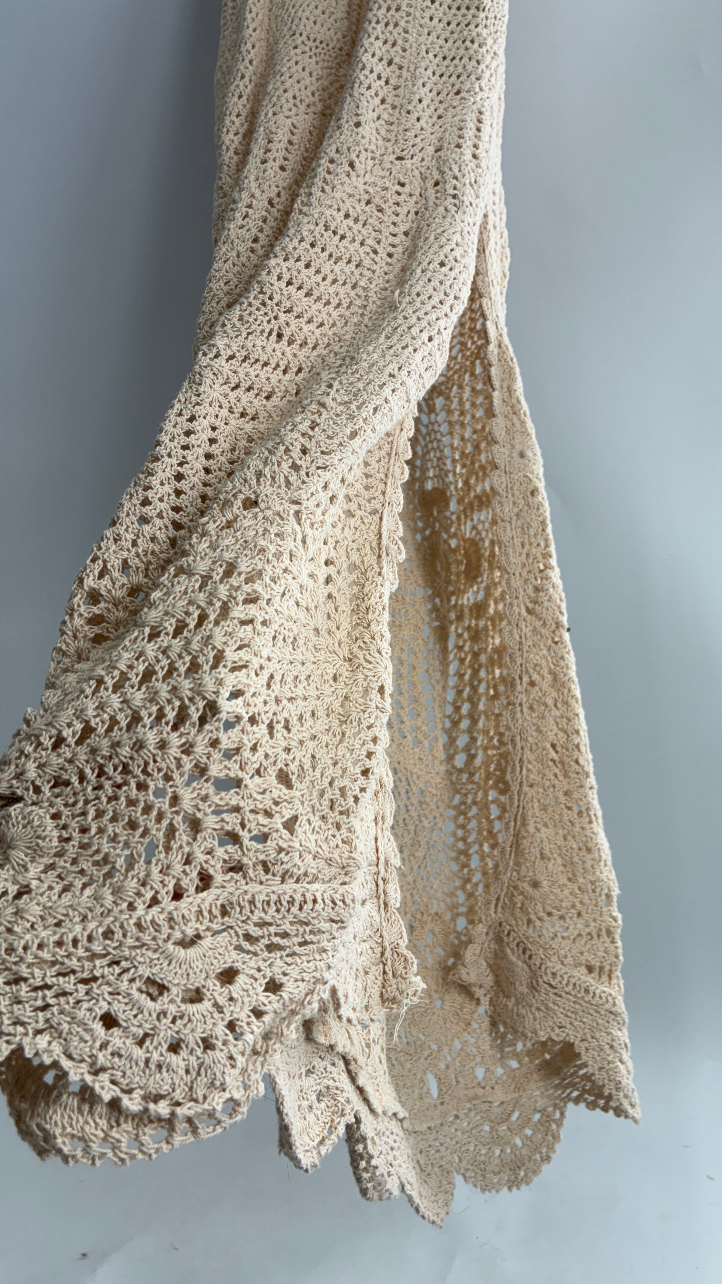 Free People Beige Crochet Knit Máxi Dress (Large)