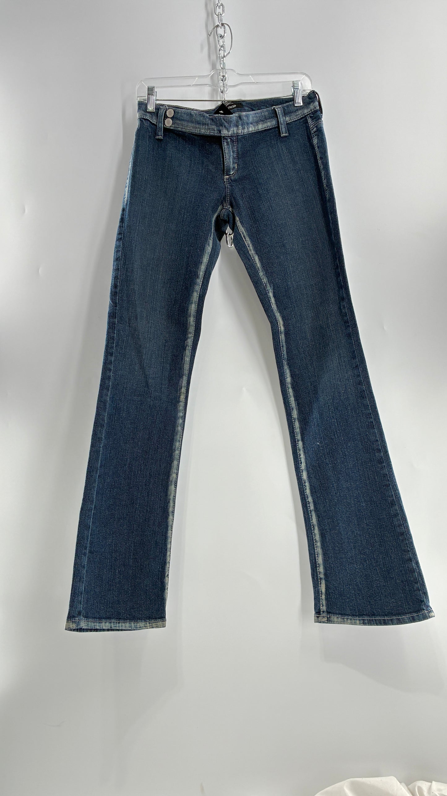 Vintage GUESS CO Ultra Low Rise Jeans with Bleached Seams and Button Side Closure (26)