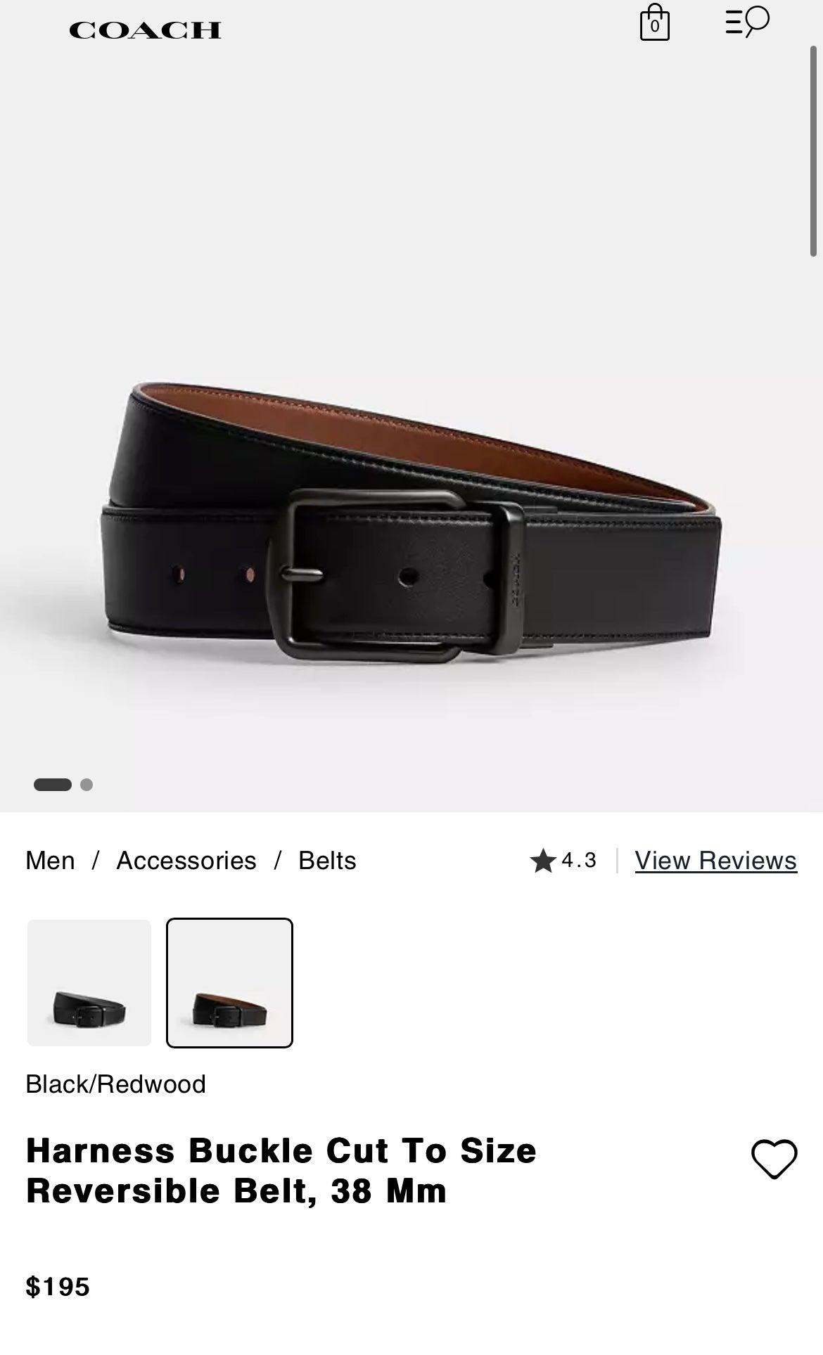 Coach Brown/Black Reversible Leather Belt (Small)
